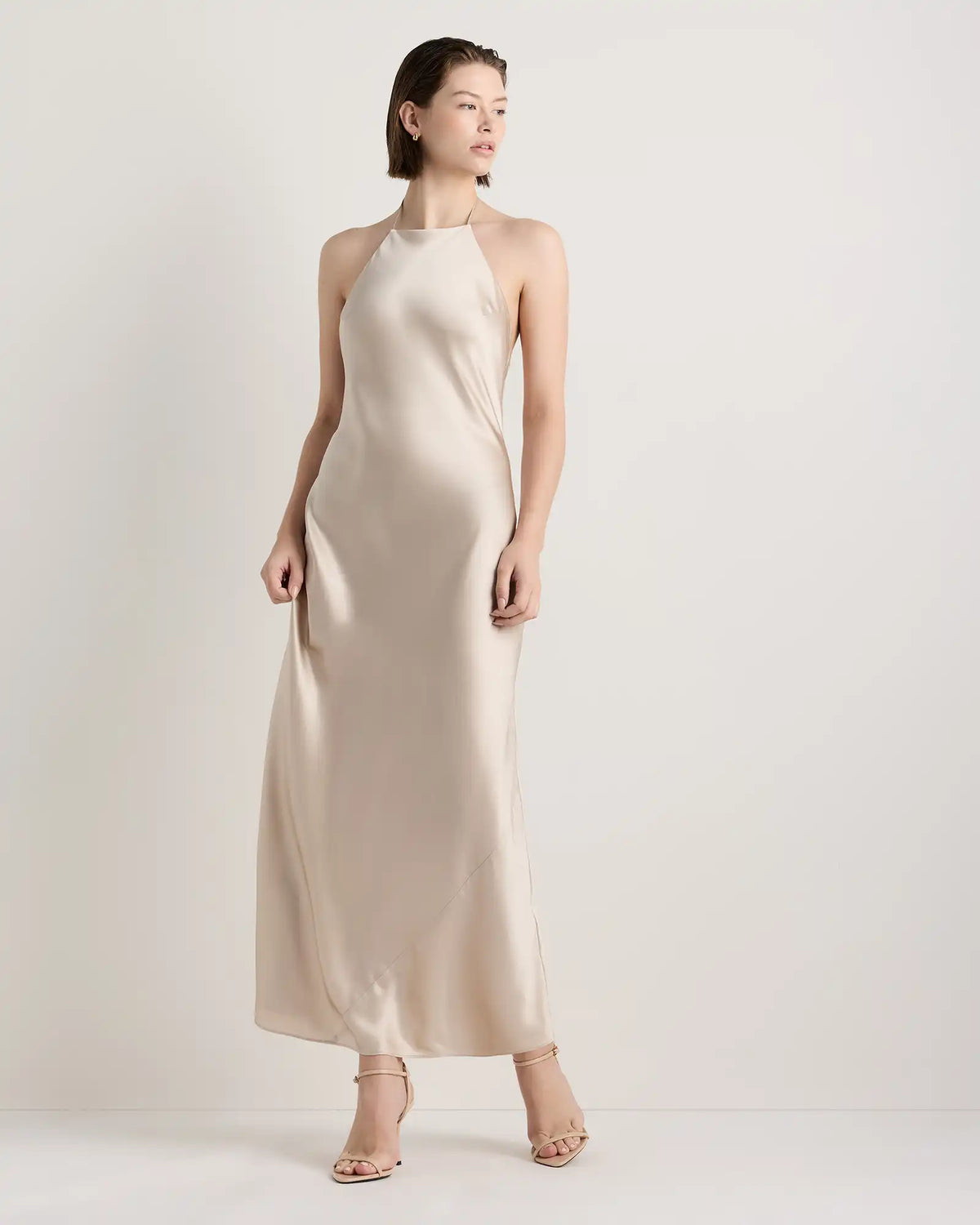 100% Washable Silk Halter Maxi Dress