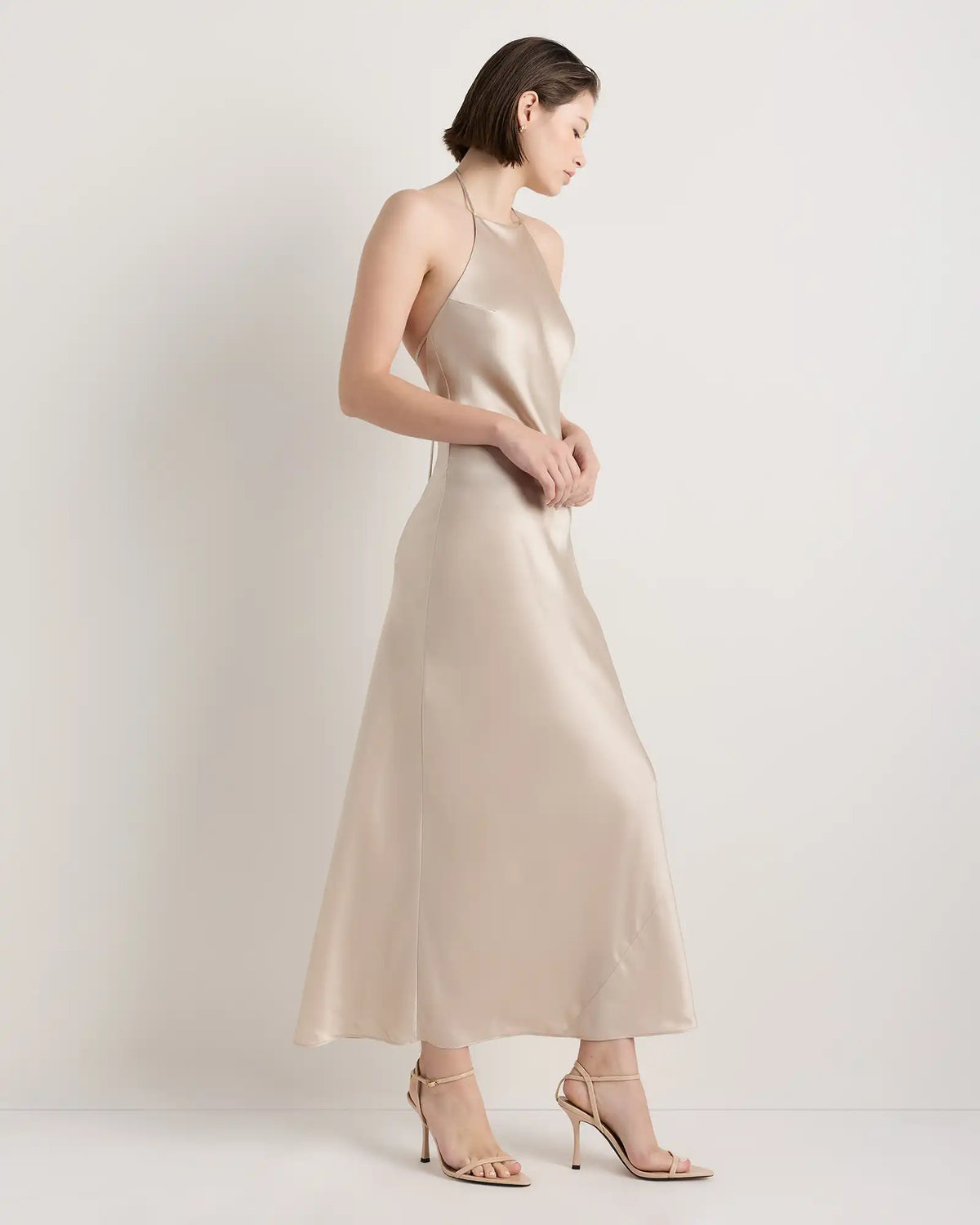 100% Washable Silk Halter Maxi Dress