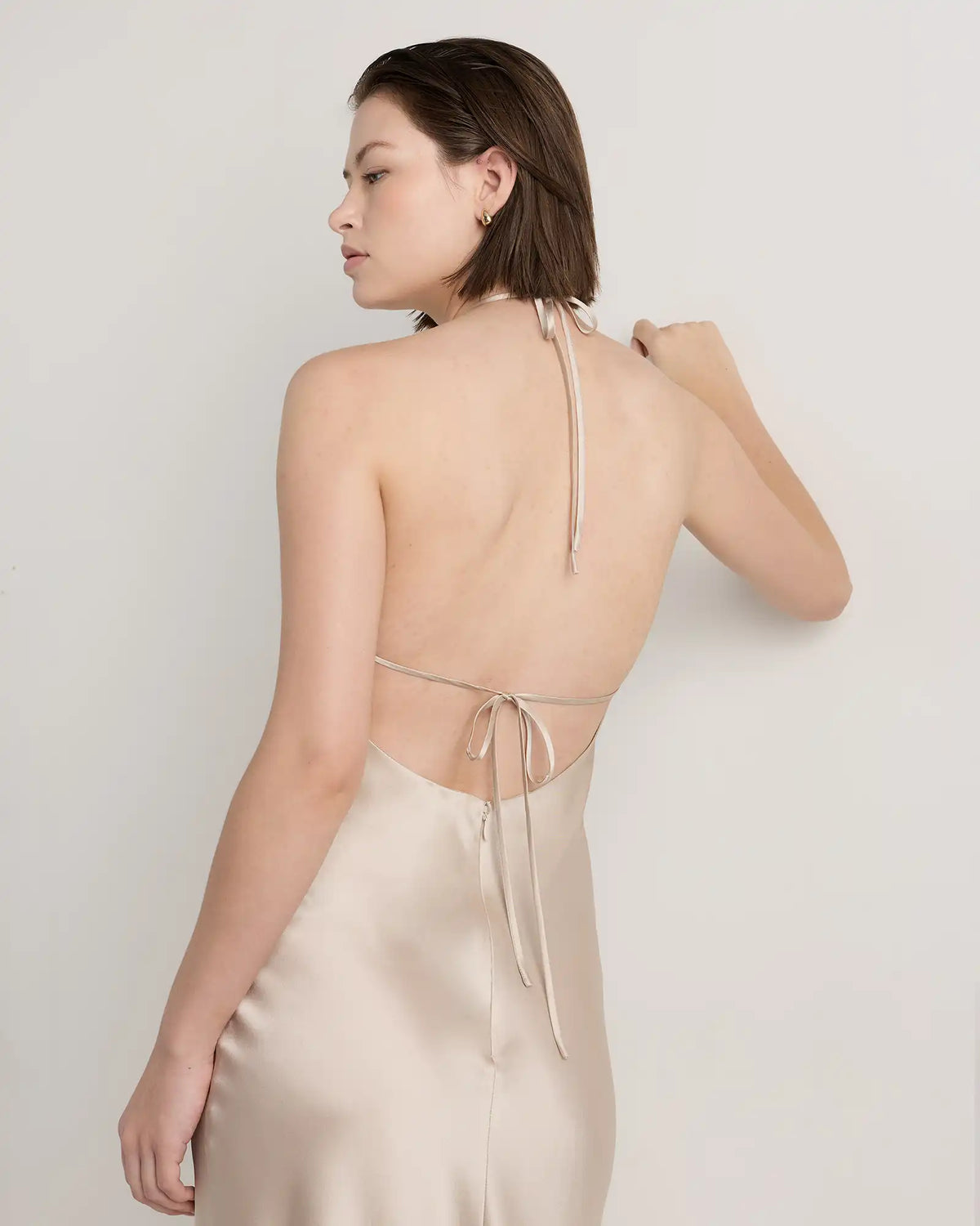 100% Washable Silk Halter Maxi Dress