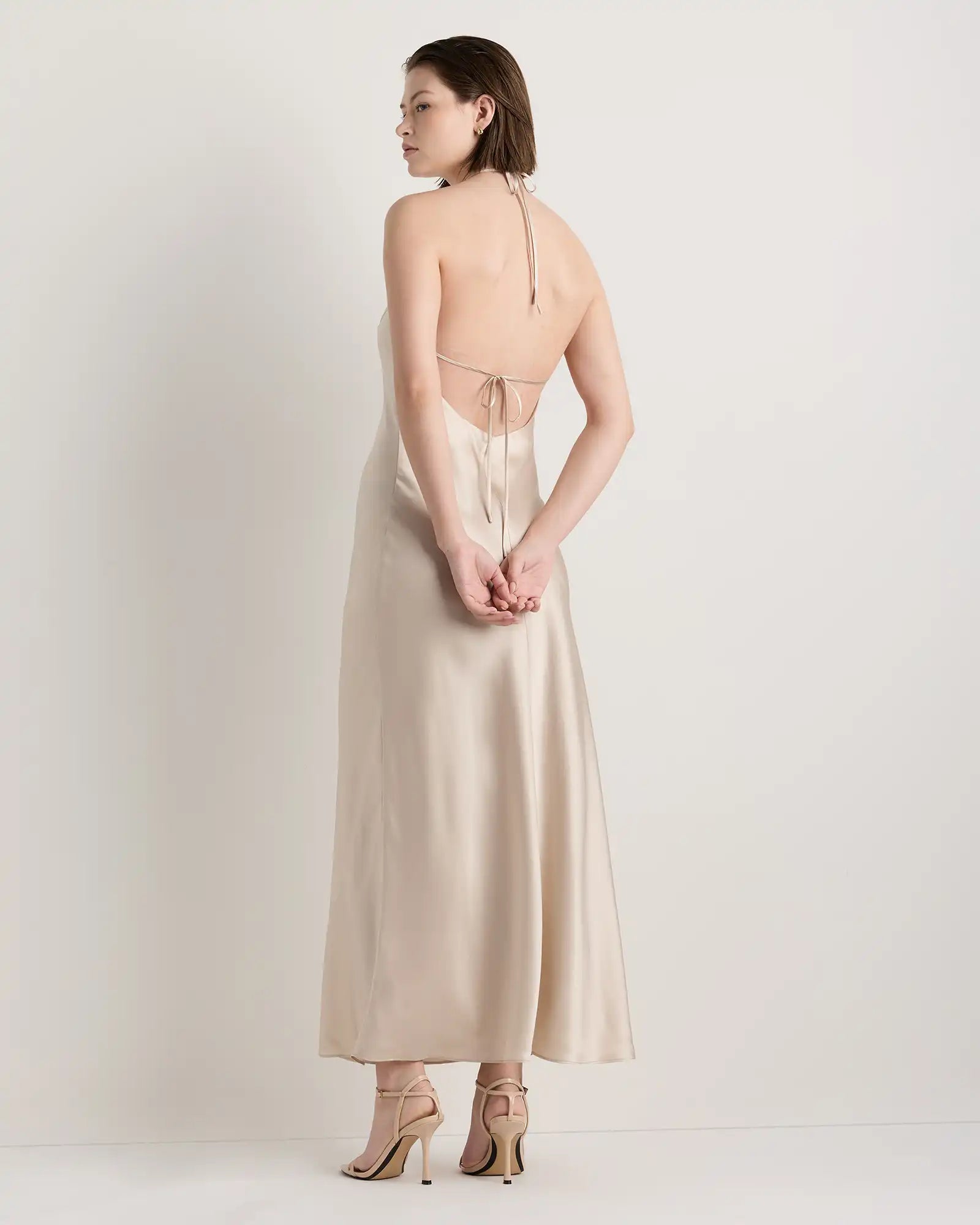100% Washable Silk Halter Maxi Dress