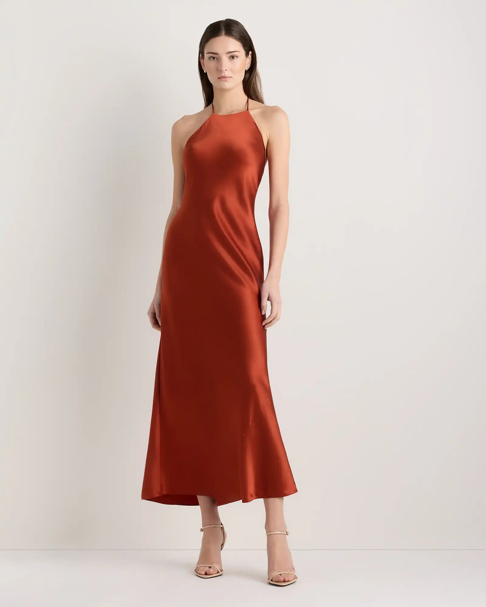 100% Washable Silk Halter Maxi Dress