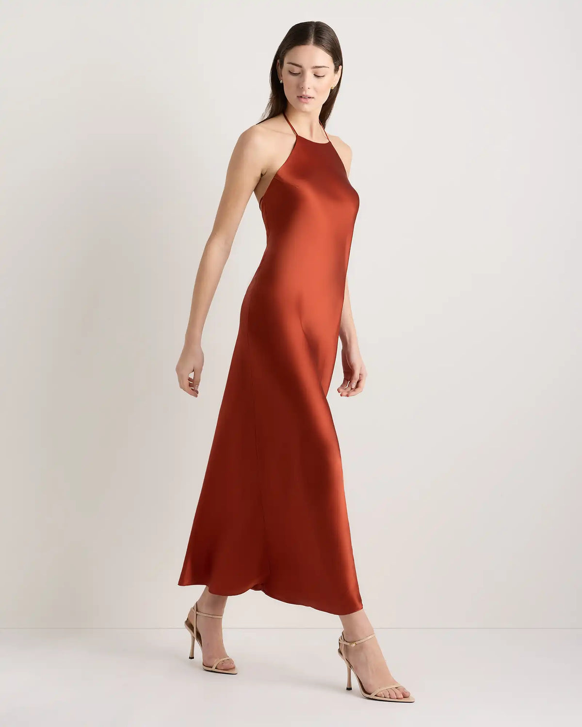 100% Washable Silk Halter Maxi Dress