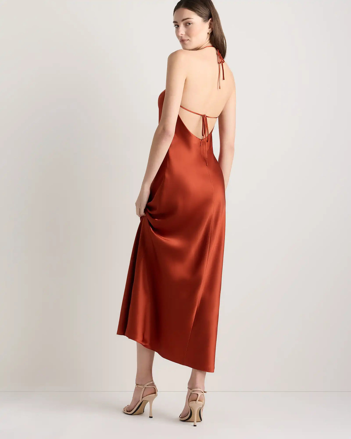 100% Washable Silk Halter Maxi Dress