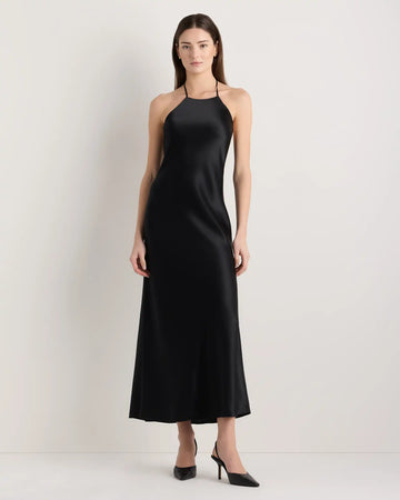 100% Washable Silk Halter Maxi Dress