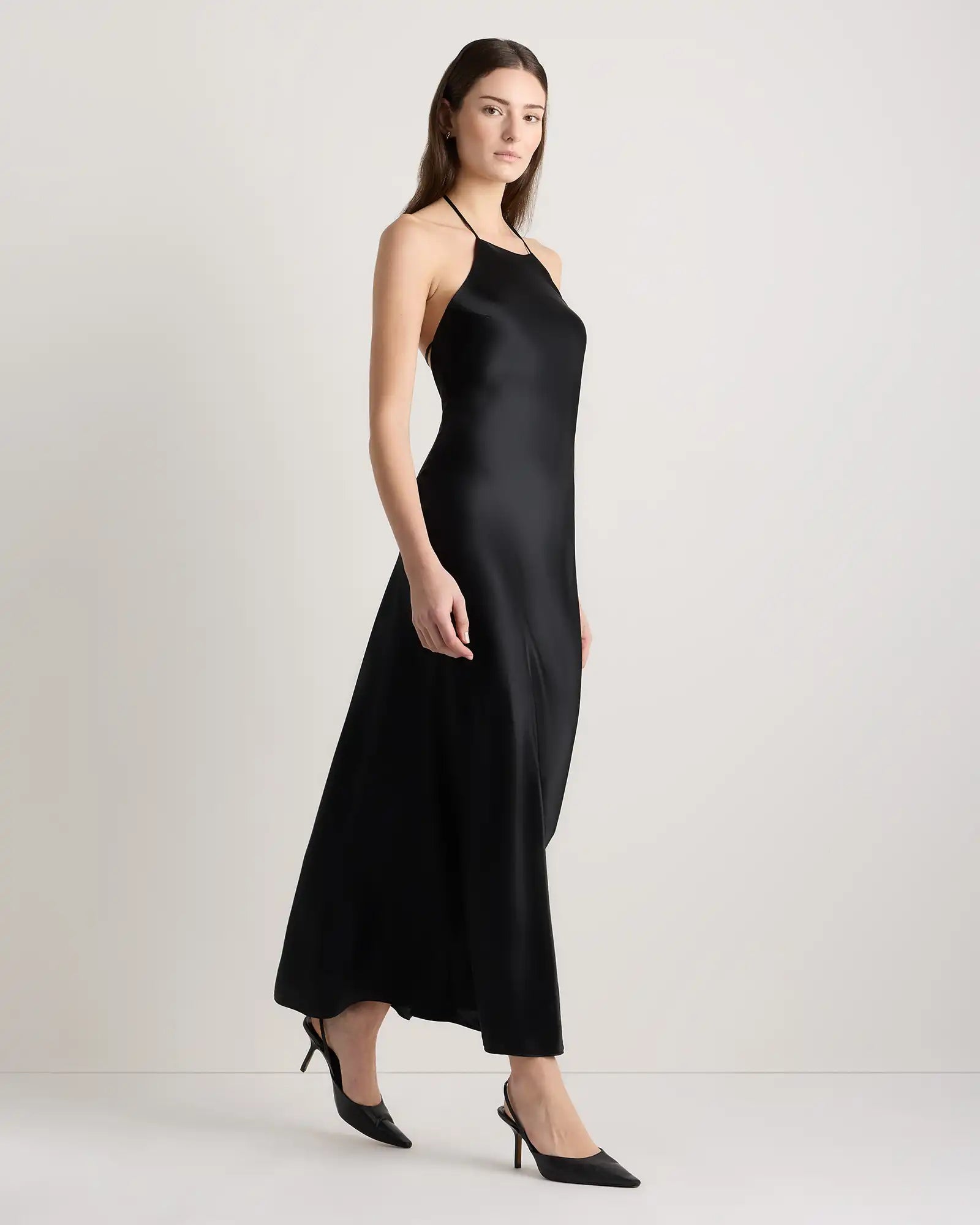 100% Washable Silk Halter Maxi Dress