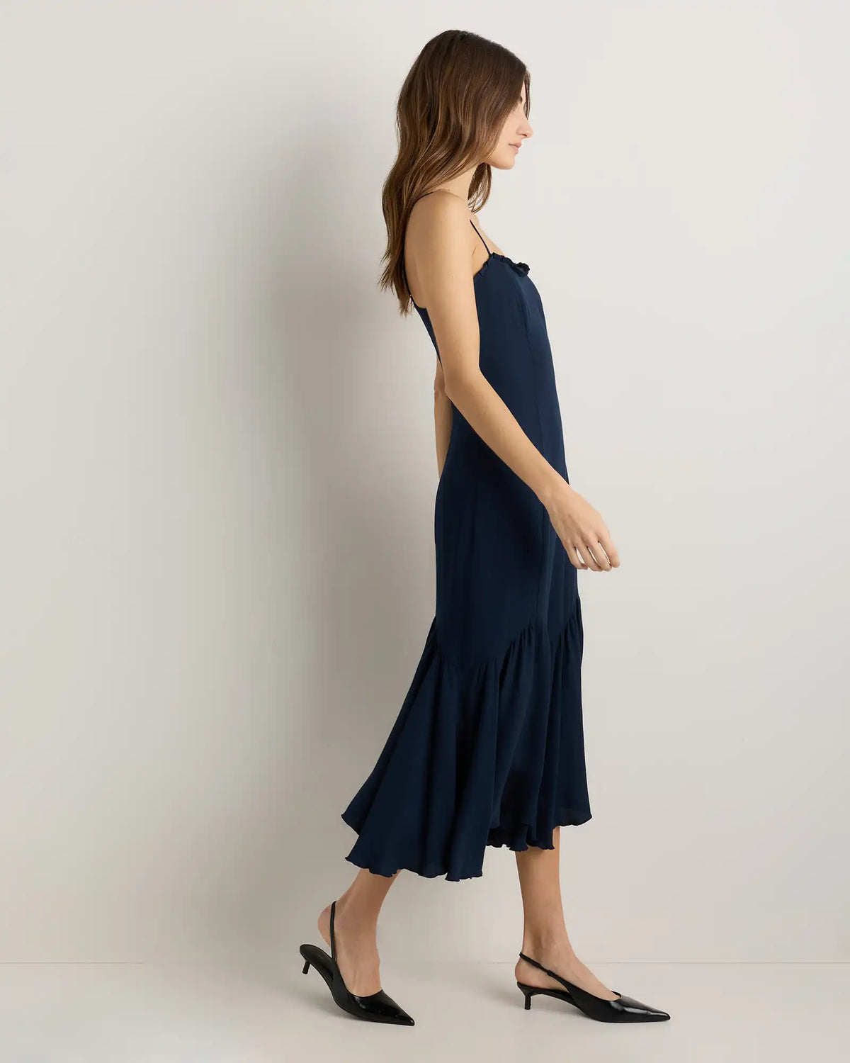 Lightweight Crepe Pleated Hem Midi Dress