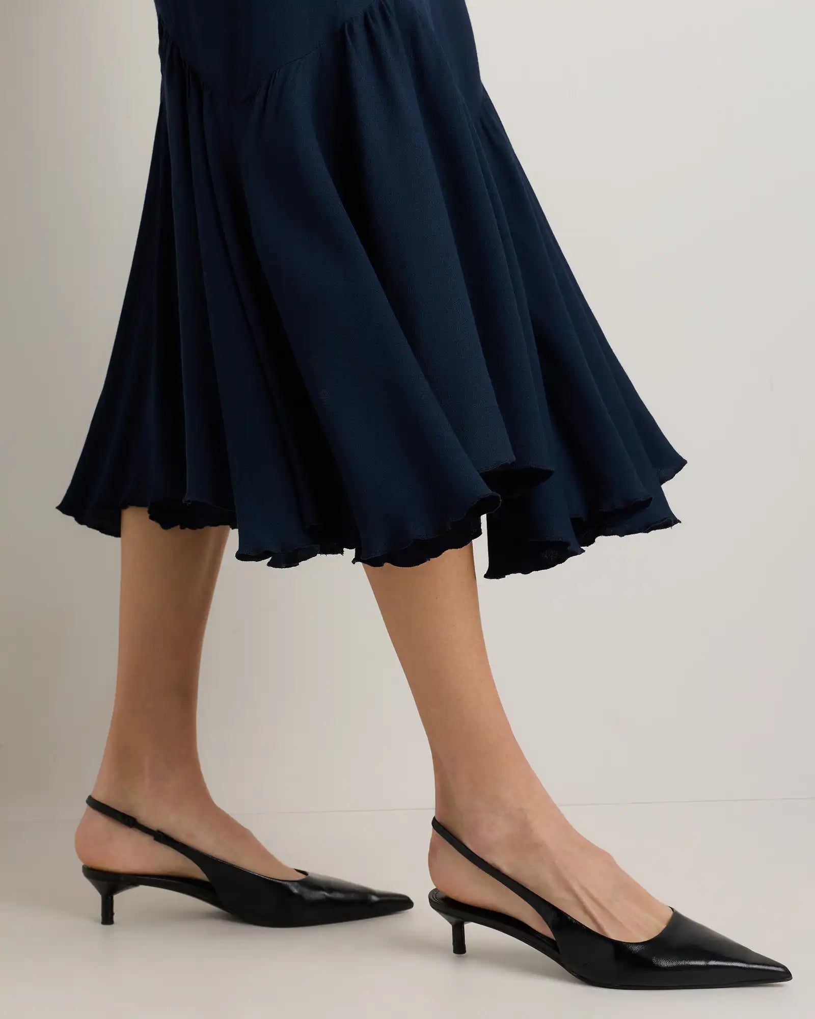 Lightweight Crepe Pleated Hem Midi Dress