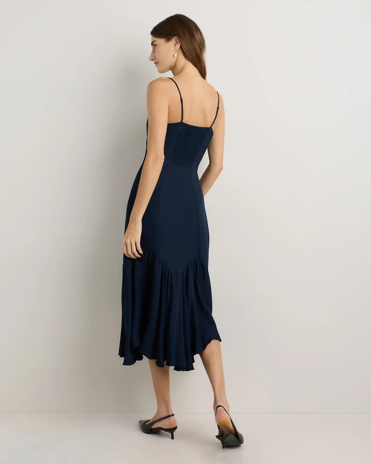 Lightweight Crepe Pleated Hem Midi Dress