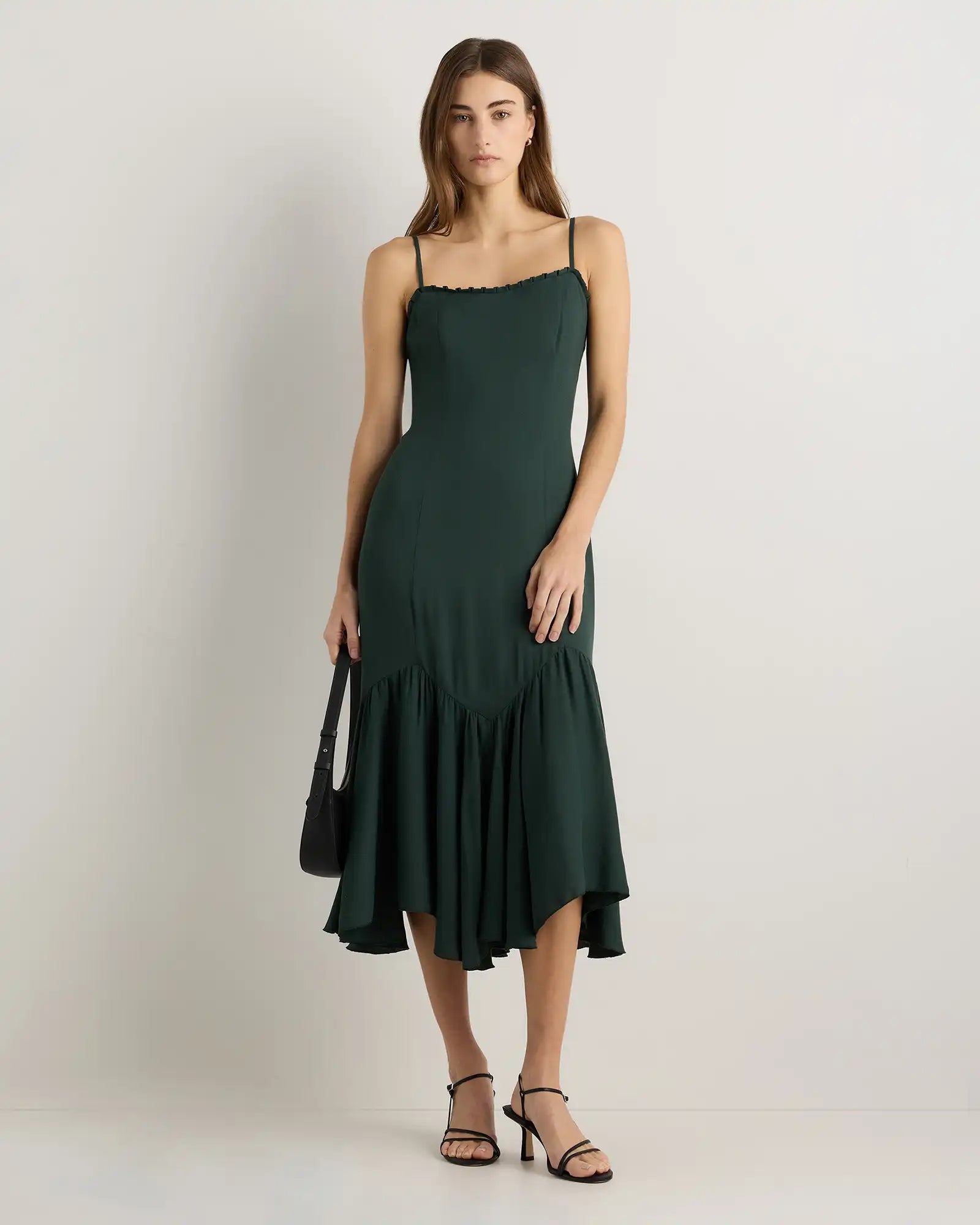 Lightweight Crepe Pleated Hem Midi Dress