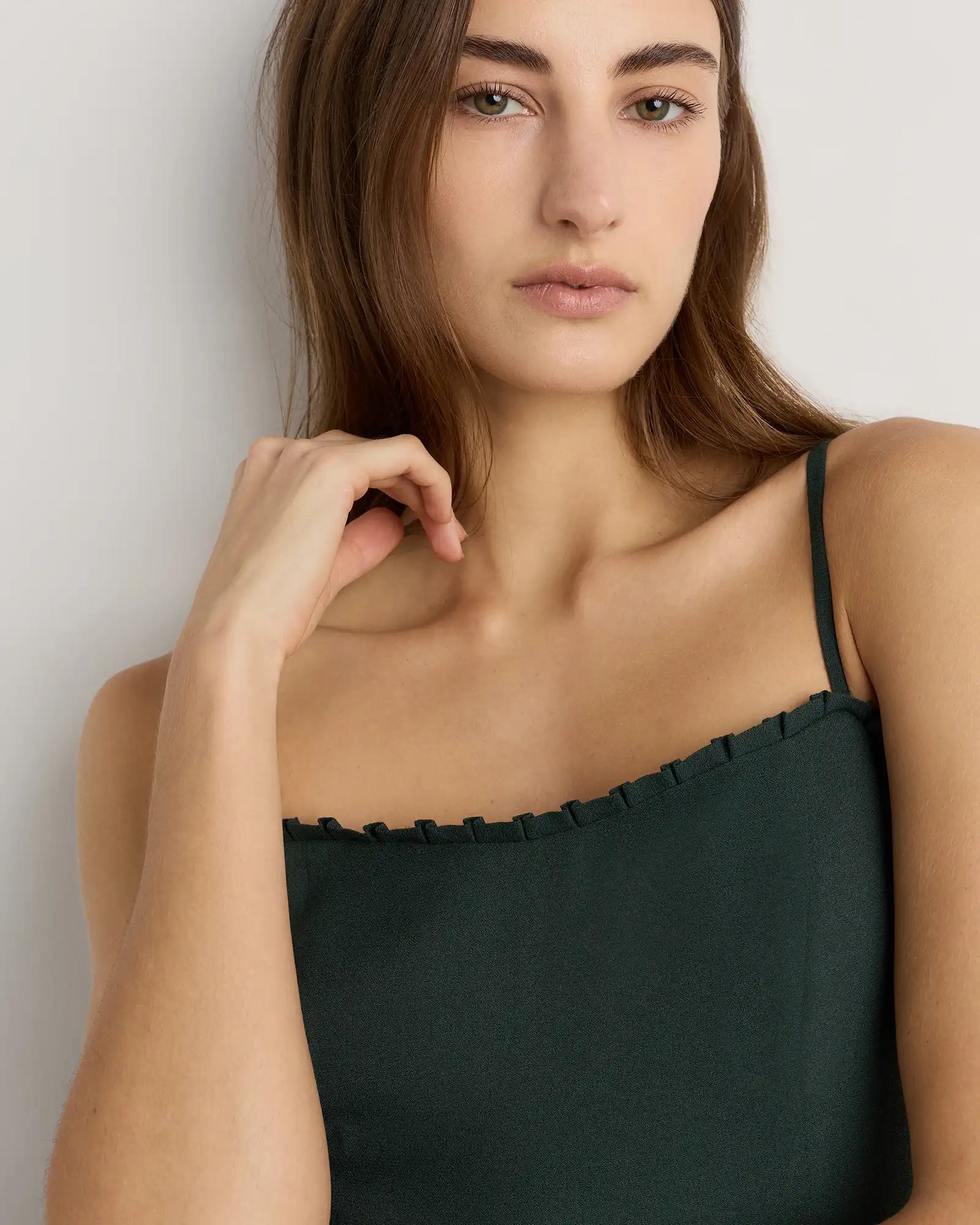 Lightweight Crepe Pleated Hem Midi Dress