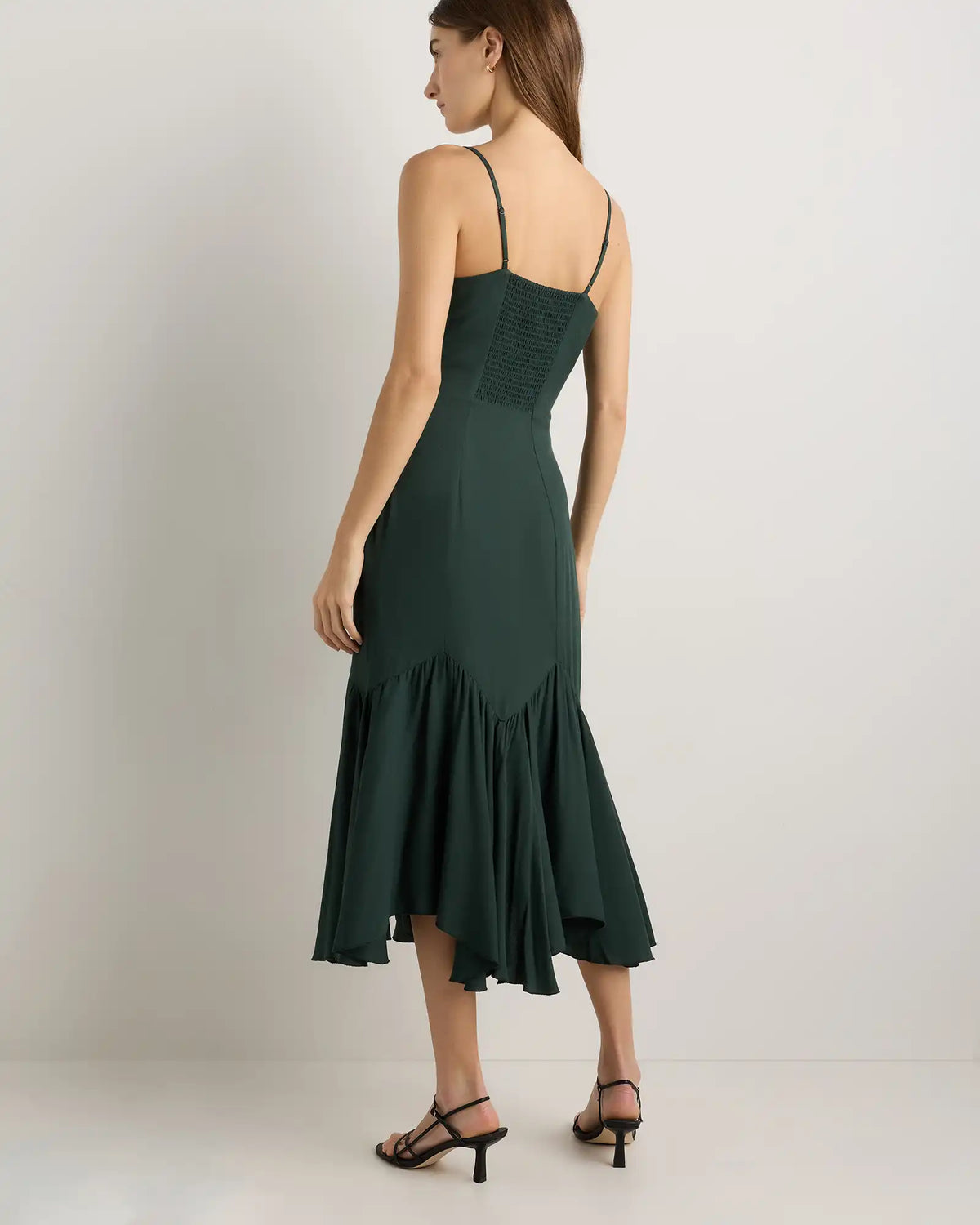 Lightweight Crepe Pleated Hem Midi Dress