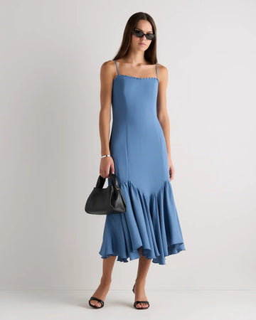 Lightweight Crepe Pleated Hem Midi Dress