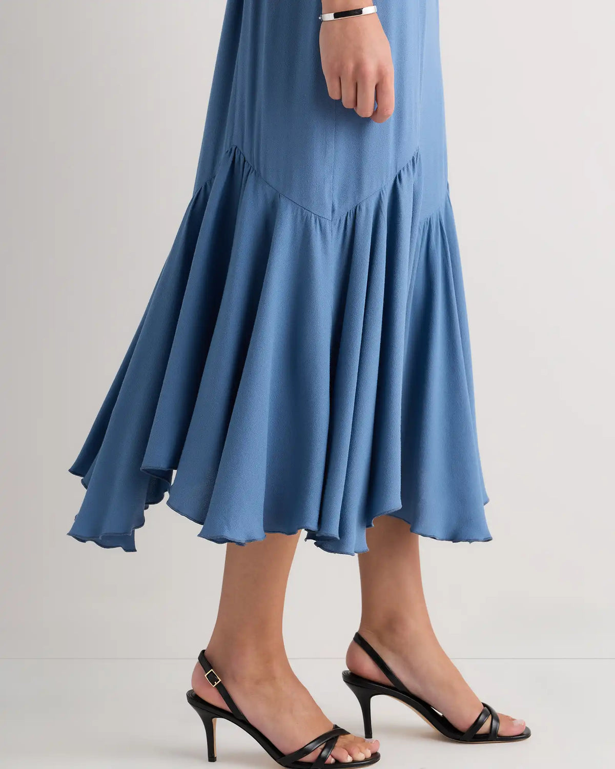 Lightweight Crepe Pleated Hem Midi Dress