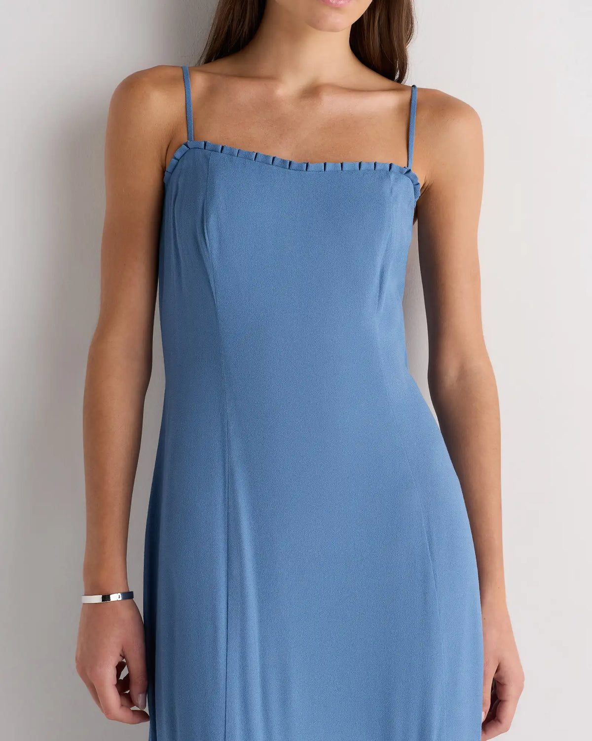 Lightweight Crepe Pleated Hem Midi Dress