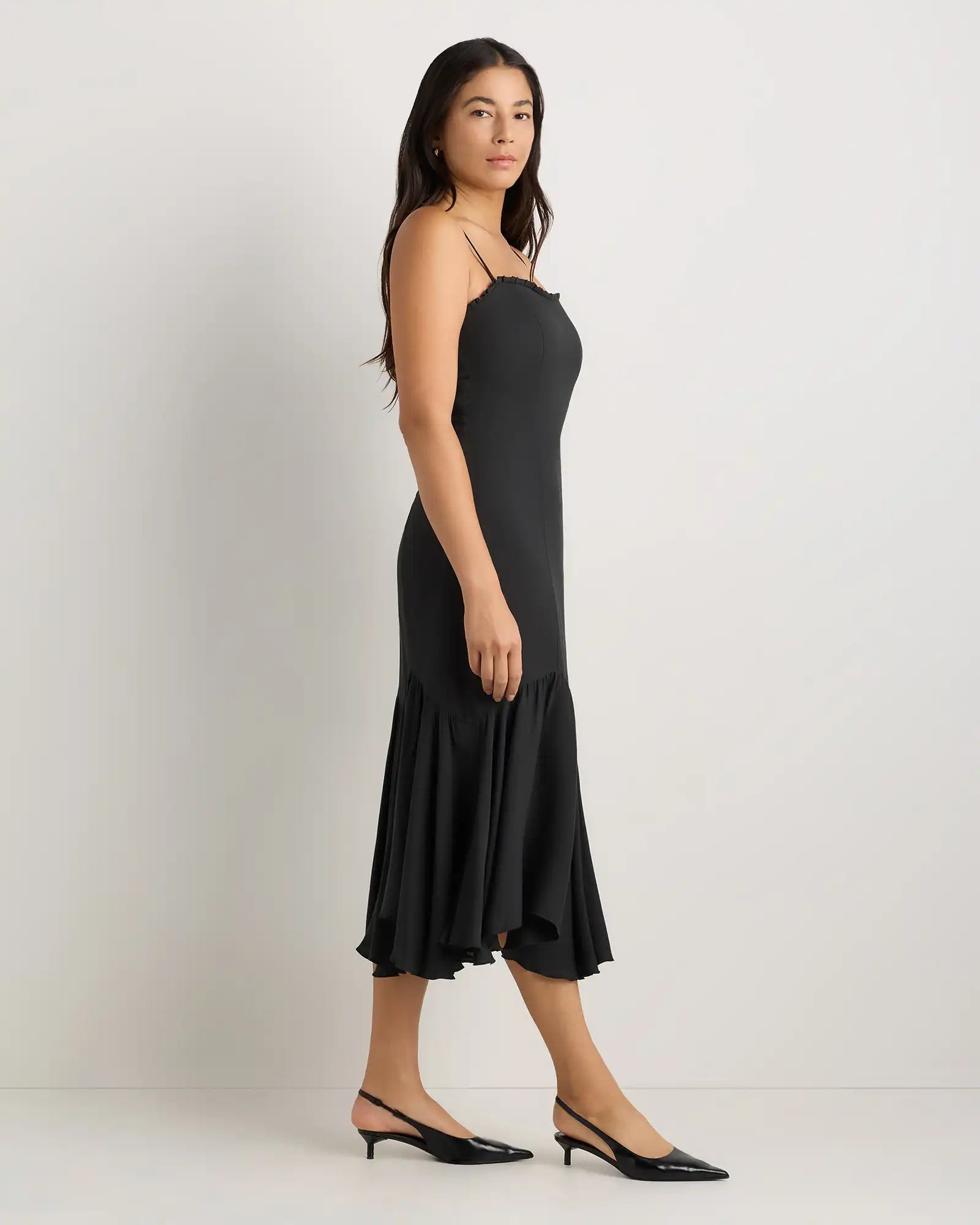 Lightweight Crepe Pleated Hem Midi Dress