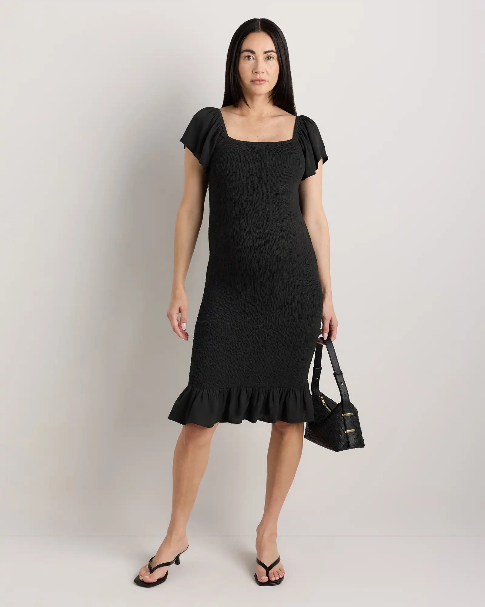 Lightweight Crepe Smocked Flutter Sleeve Maternity Dress