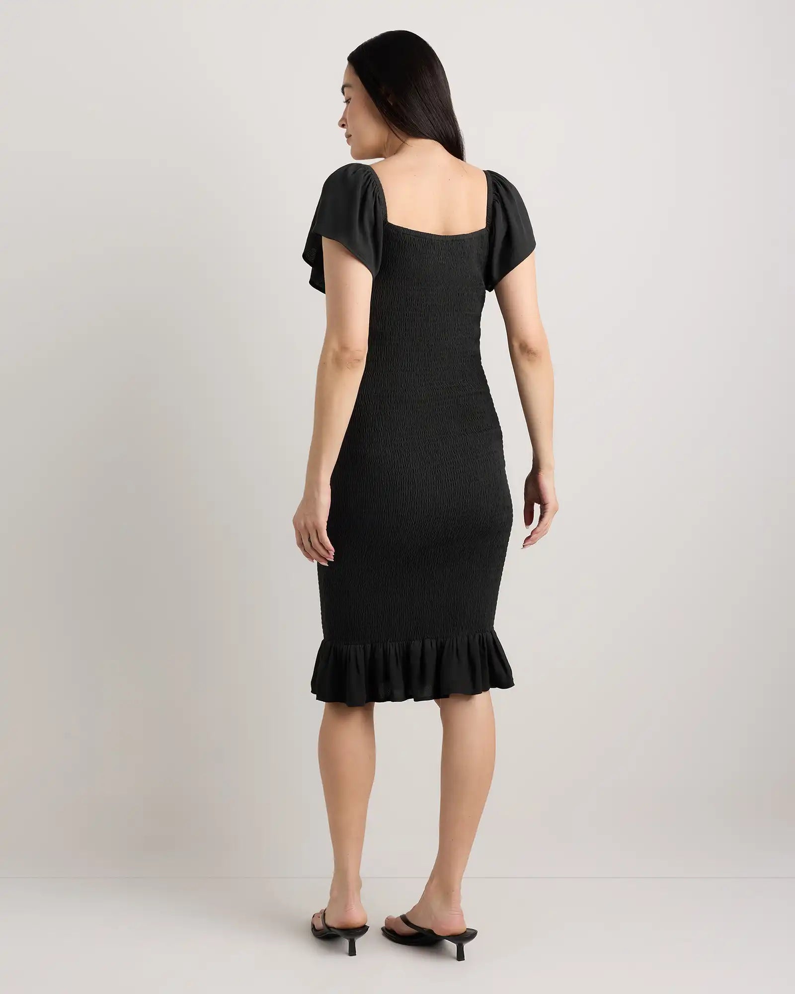 Lightweight Crepe Smocked Flutter Sleeve Maternity Dress