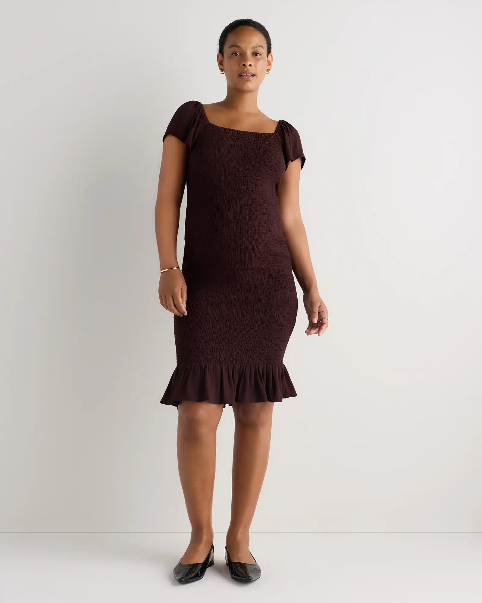 Lightweight Crepe Smocked Flutter Sleeve Maternity Dress