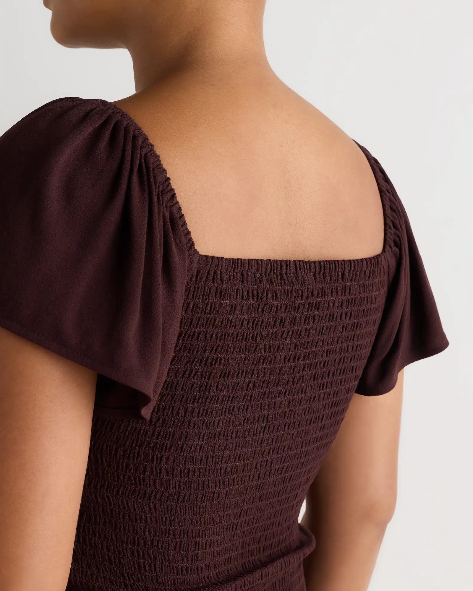 Lightweight Crepe Smocked Flutter Sleeve Maternity Dress