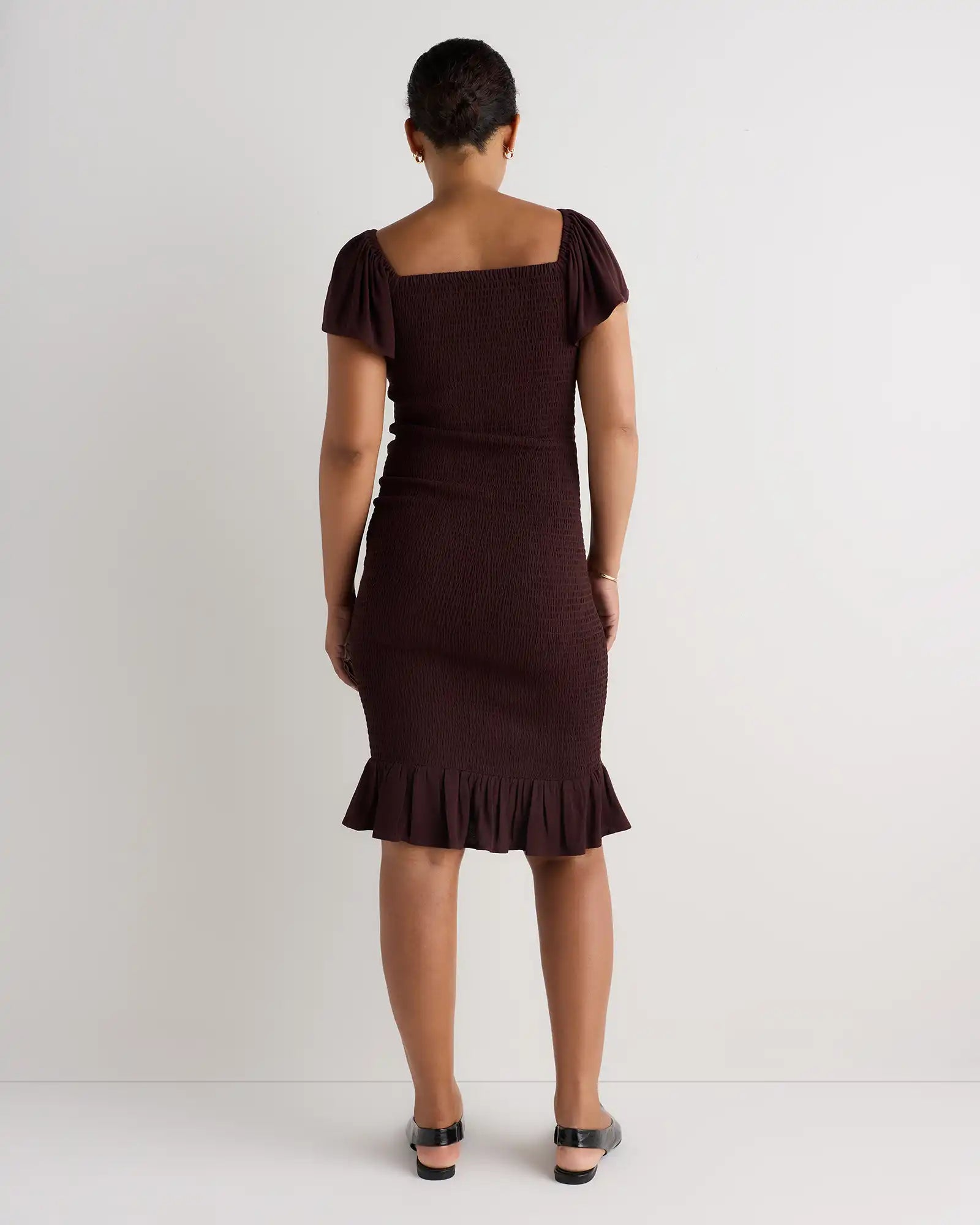 Lightweight Crepe Smocked Flutter Sleeve Maternity Dress