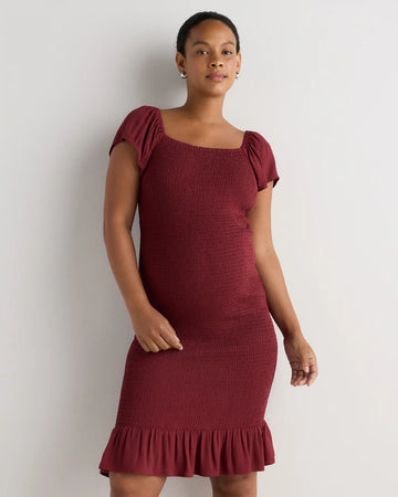Lightweight Crepe Smocked Flutter Sleeve Maternity Dress