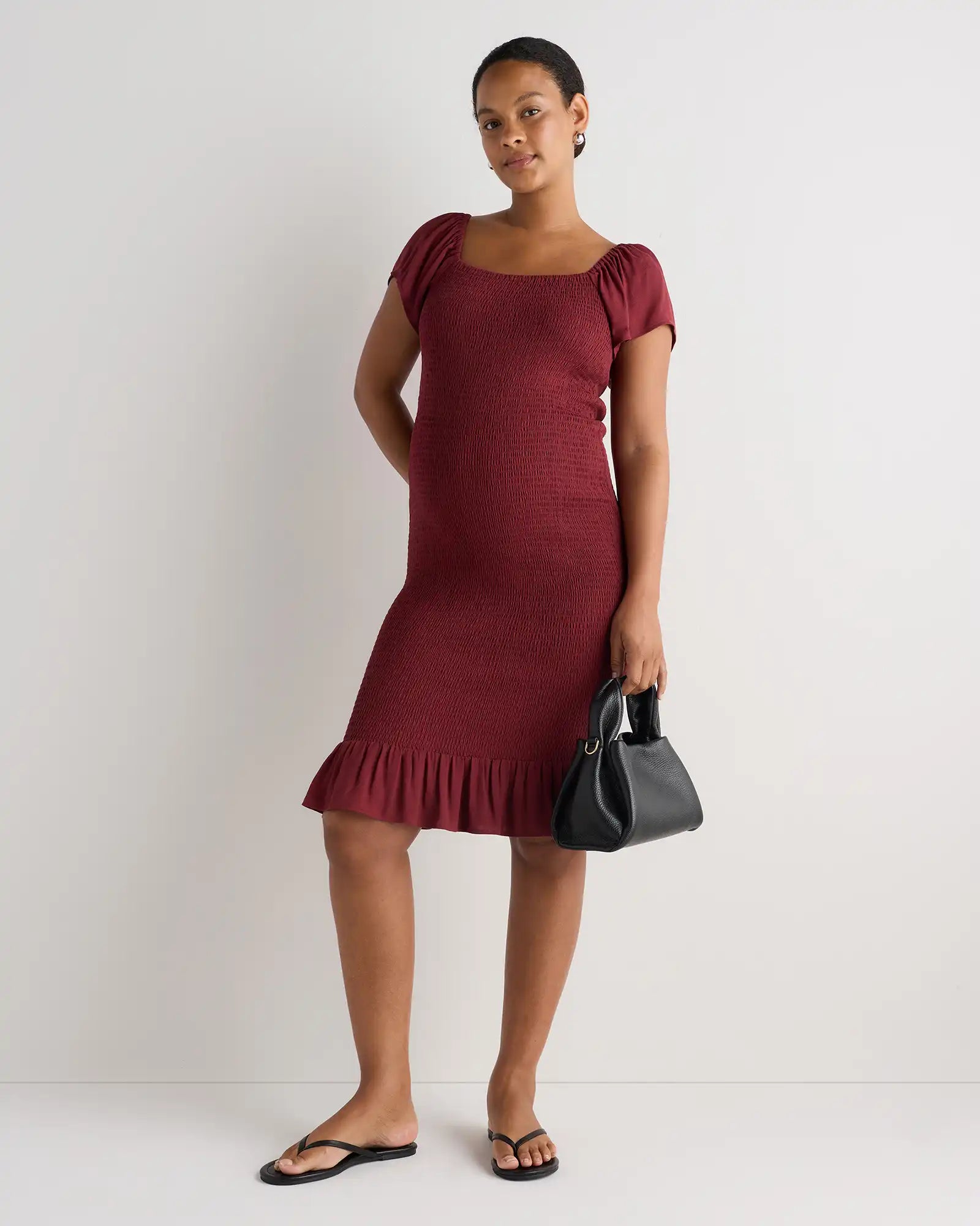 Lightweight Crepe Smocked Flutter Sleeve Maternity Dress