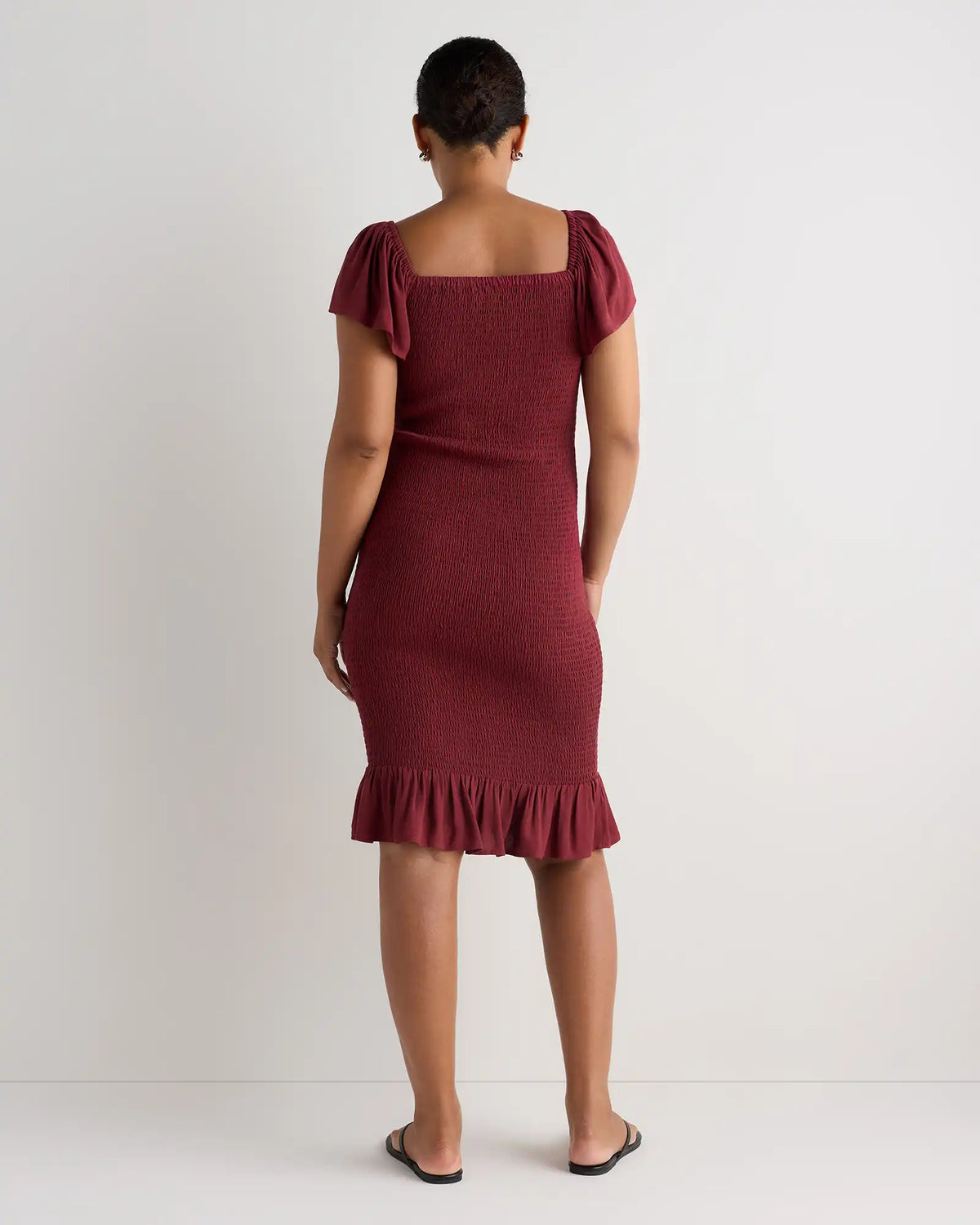 Lightweight Crepe Smocked Flutter Sleeve Maternity Dress