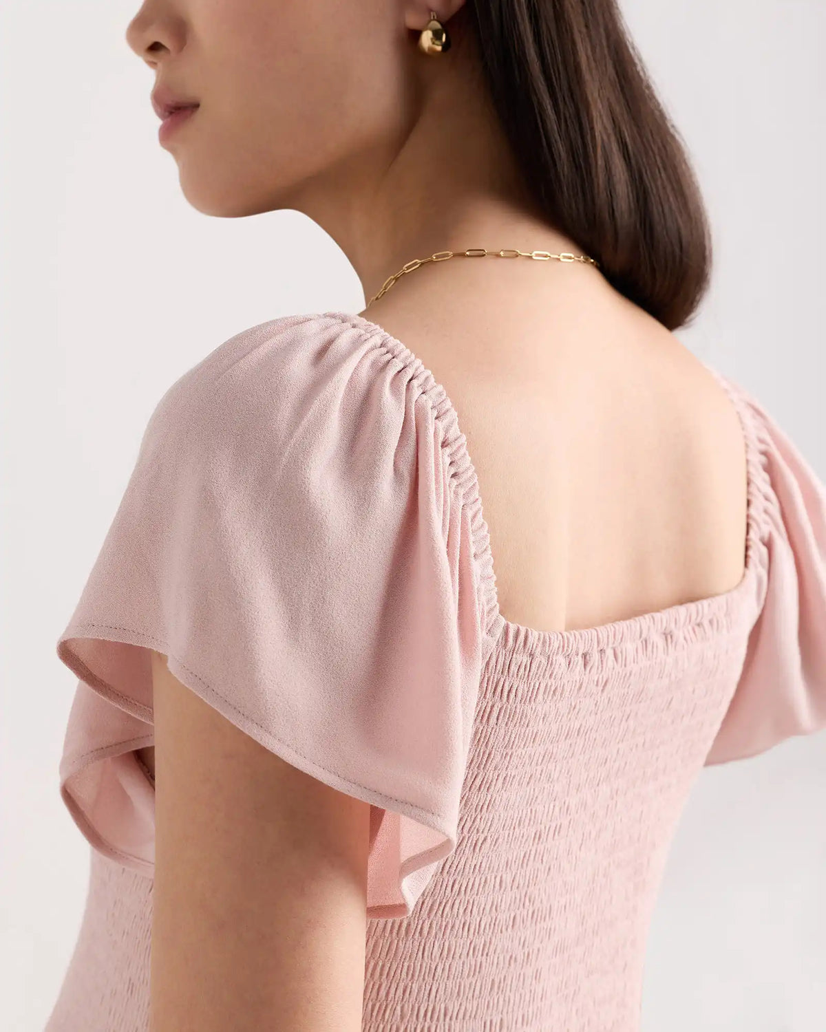 Lightweight Crepe Smocked Flutter Sleeve Maternity Dress