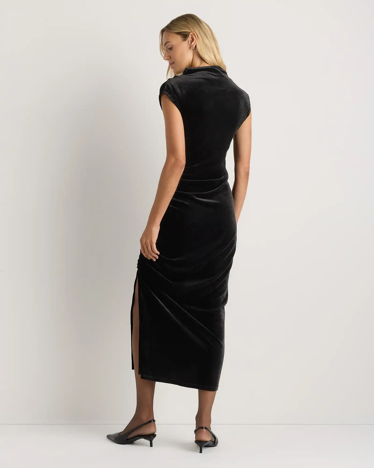 Stretch Silk Velvet Ruched Midi Dress