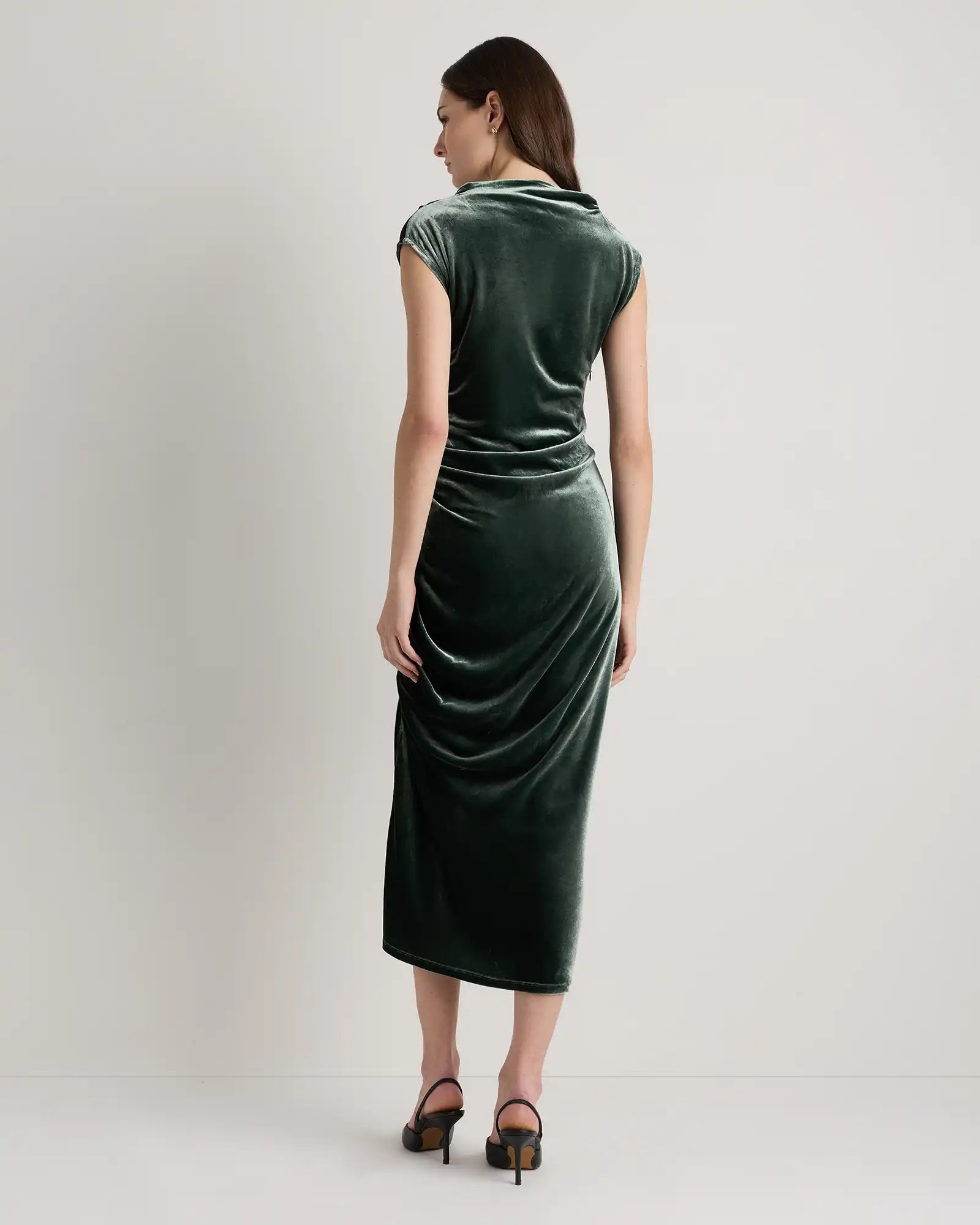 Stretch Silk Velvet Ruched Midi Dress