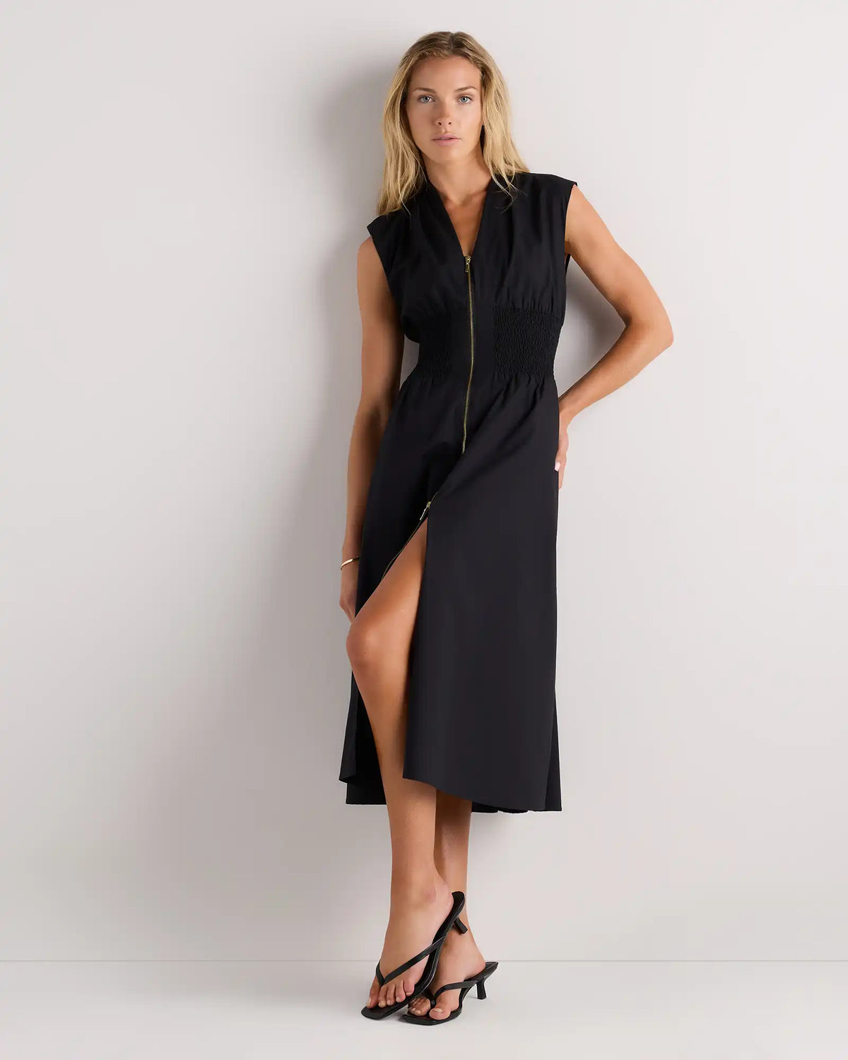 100% Organic Cotton Poplin Zip-Front Midi Dress