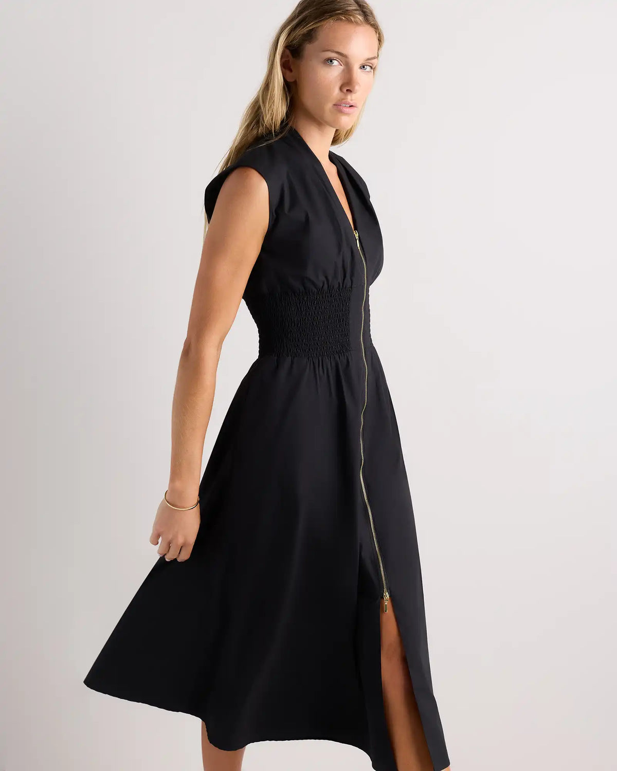 100% Organic Cotton Poplin Zip-Front Midi Dress