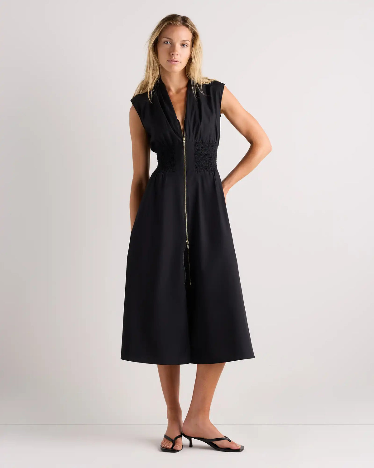 100% Organic Cotton Poplin Zip-Front Midi Dress