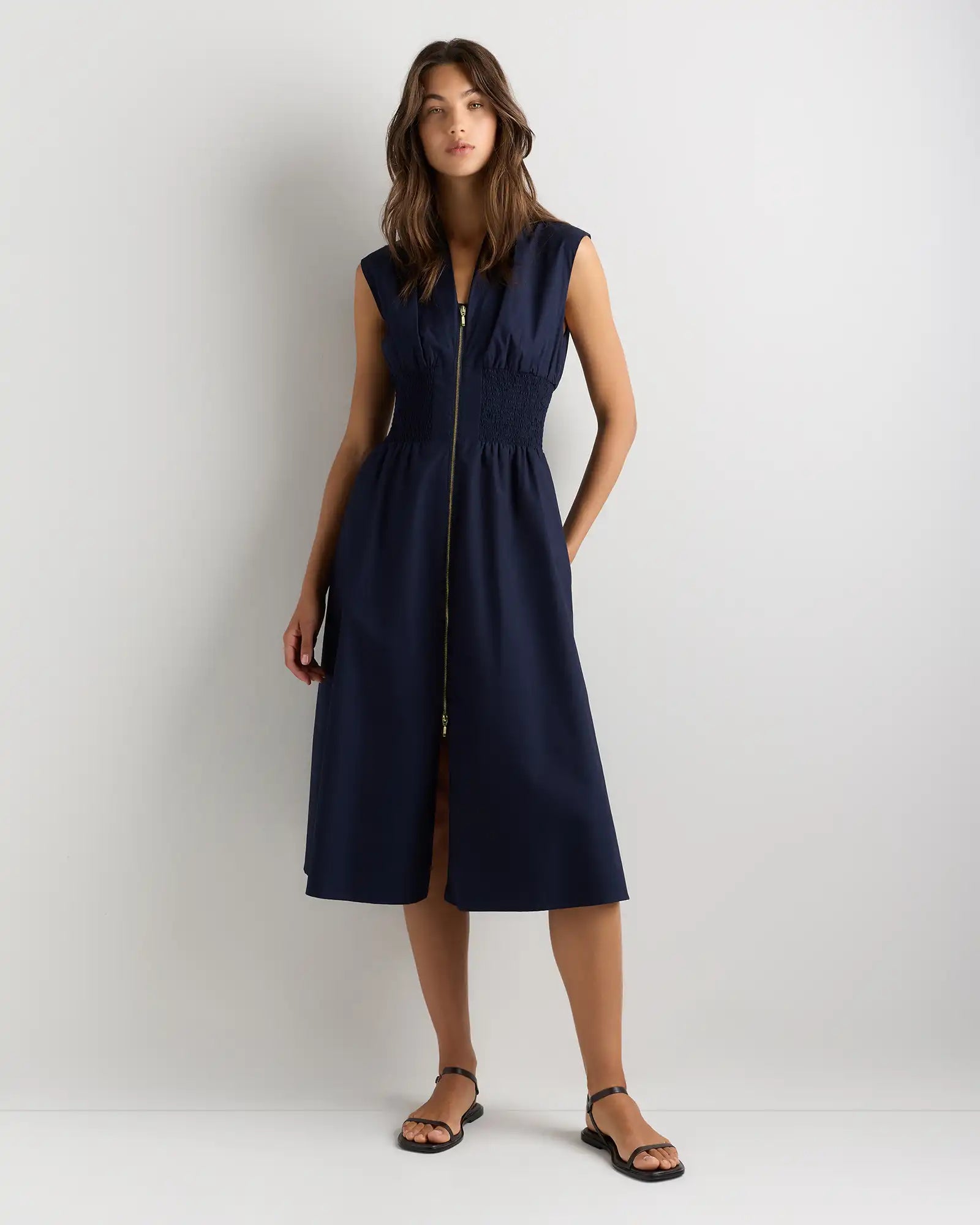 100% Organic Cotton Poplin Zip-Front Midi Dress