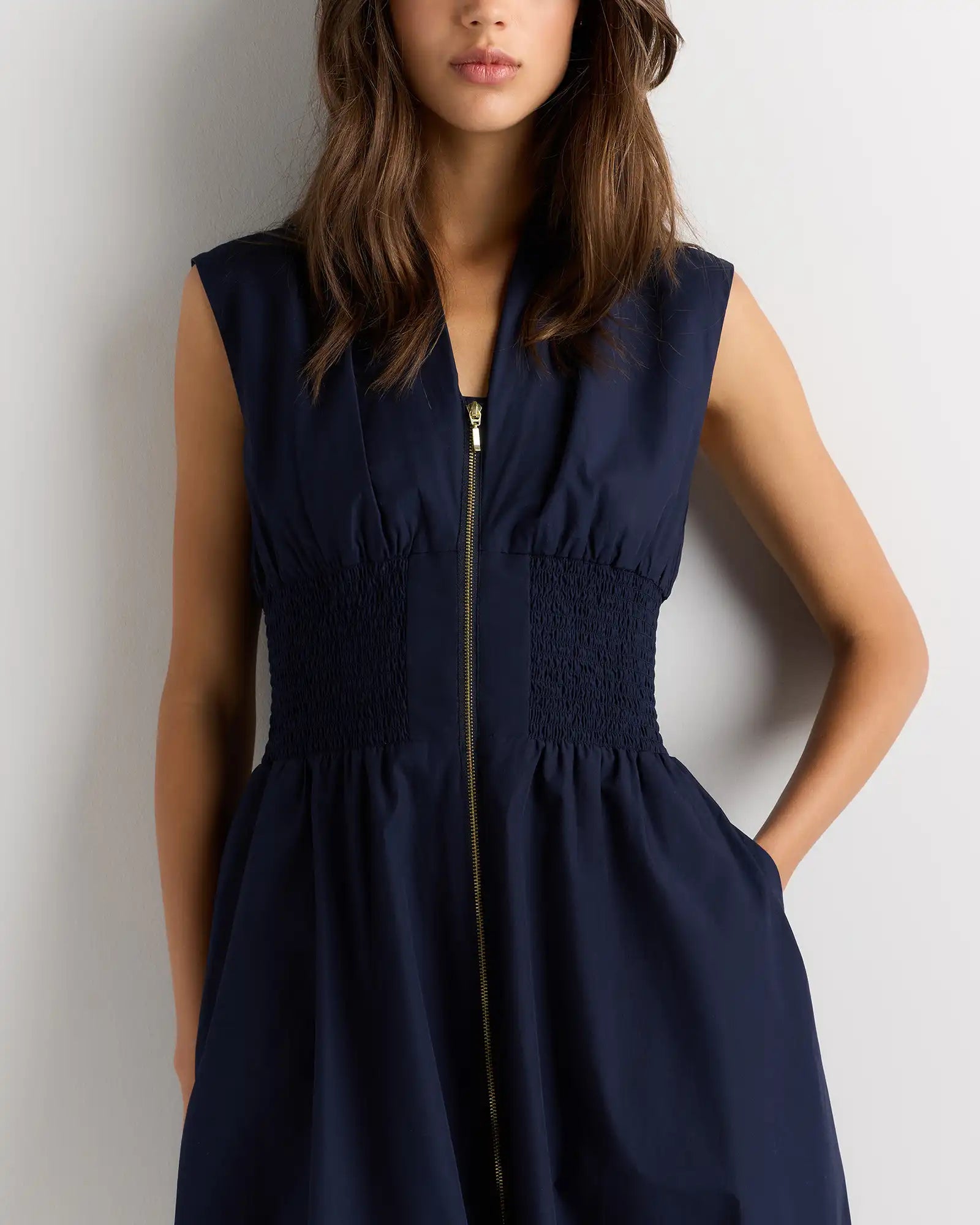 100% Organic Cotton Poplin Zip-Front Midi Dress