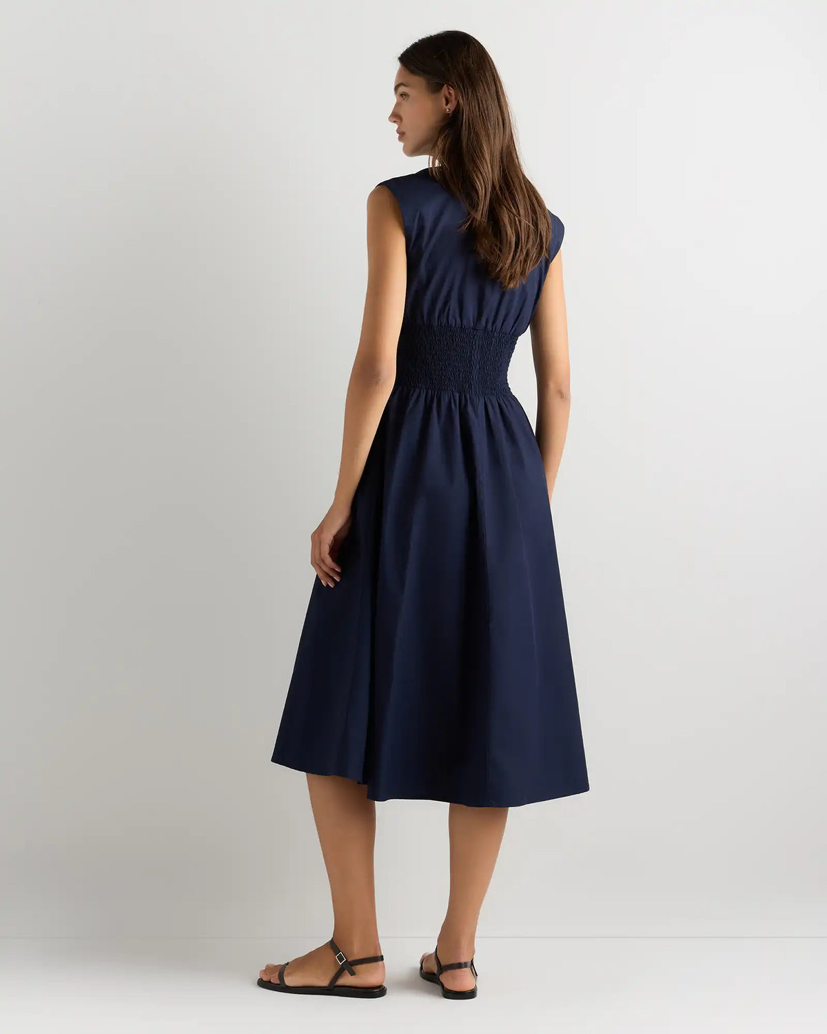 100% Organic Cotton Poplin Zip-Front Midi Dress