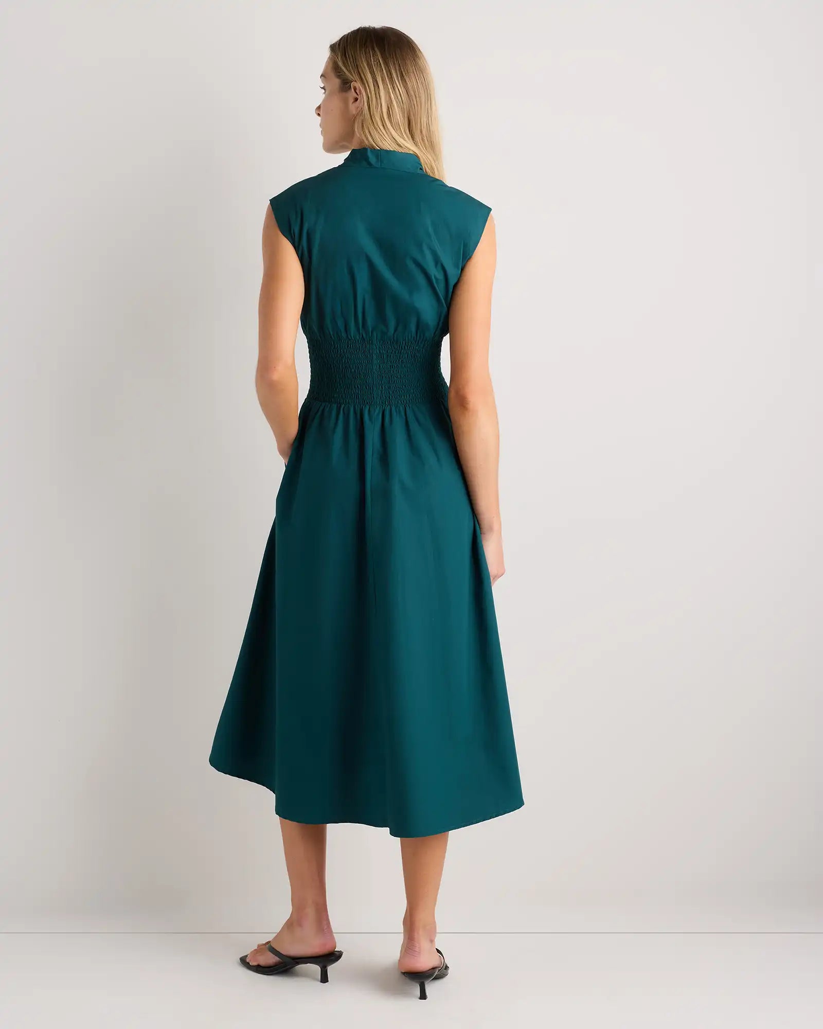 100% Organic Cotton Poplin Zip-Front Midi Dress