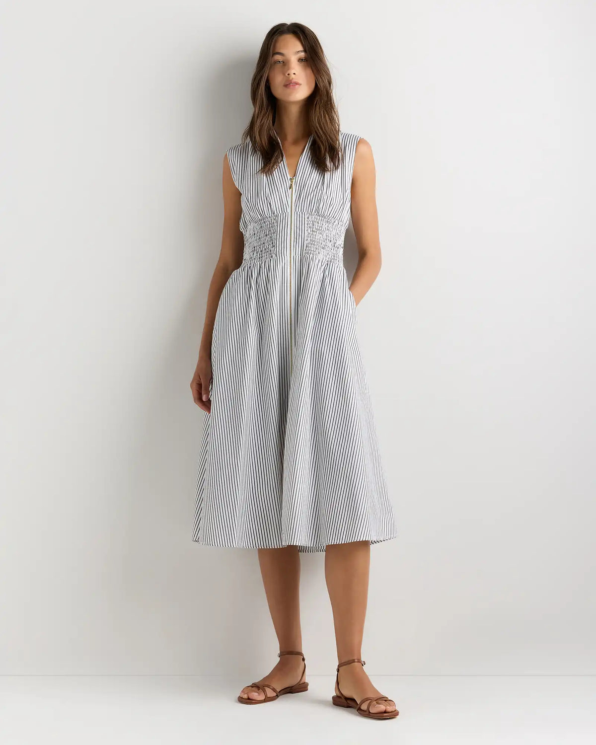 100% Organic Cotton Poplin Zip-Front Midi Dress