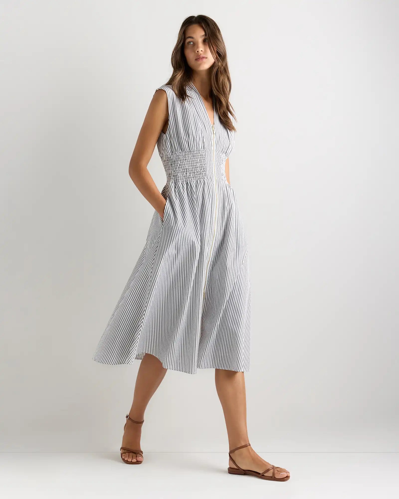 100% Organic Cotton Poplin Zip-Front Midi Dress