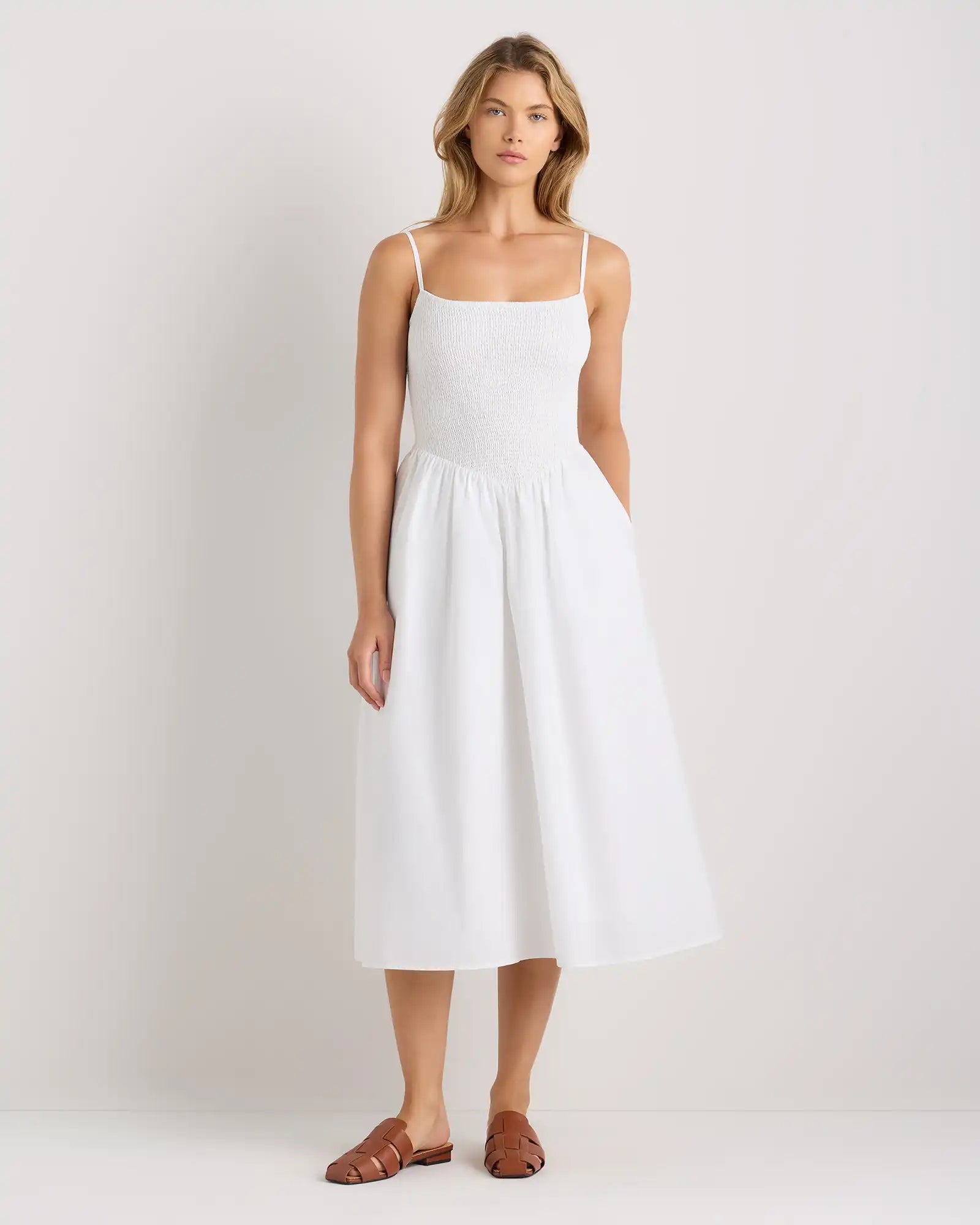 100% Organic Cotton Poplin Drop Waist Midi Dress