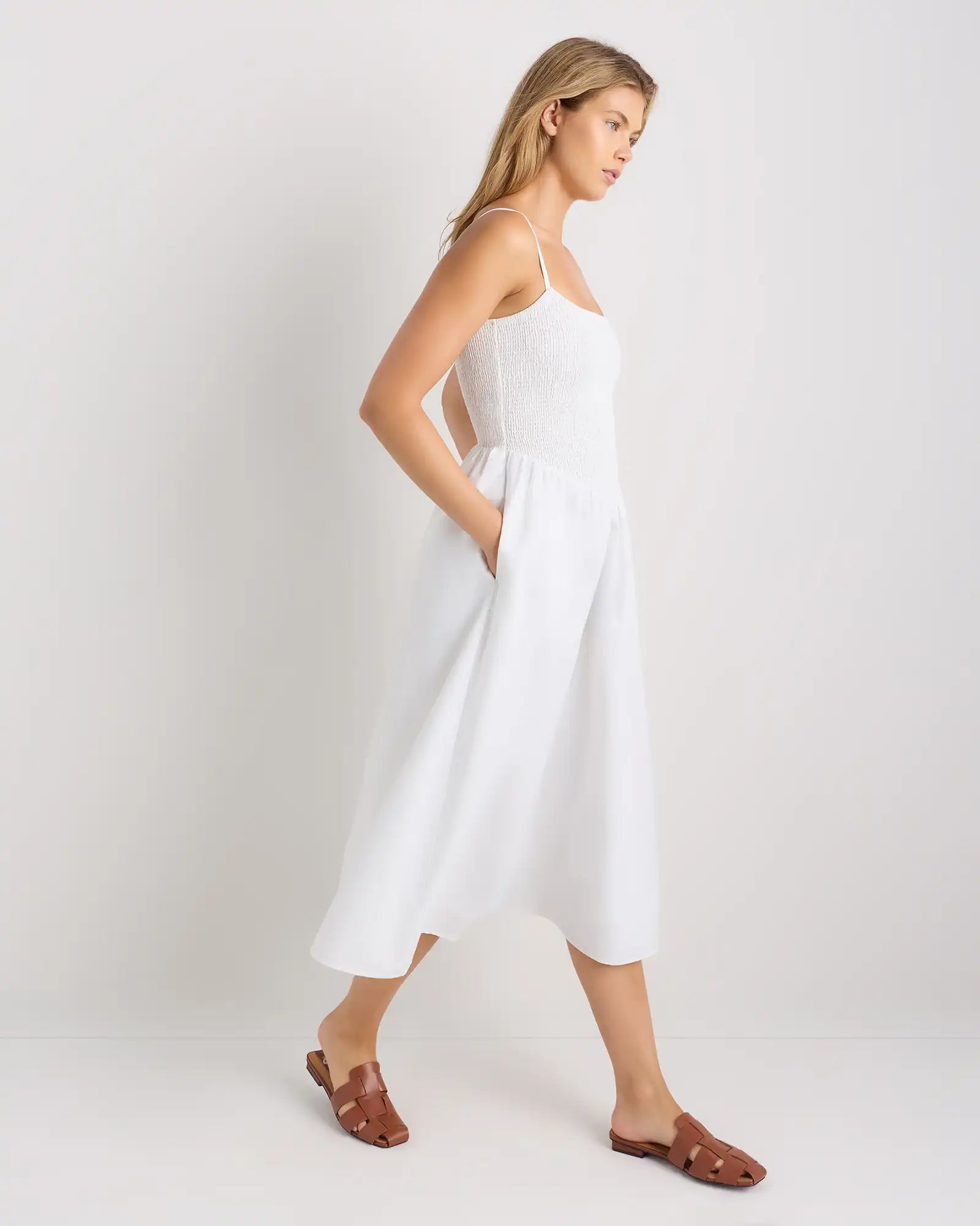 100% Organic Cotton Poplin Drop Waist Midi Dress