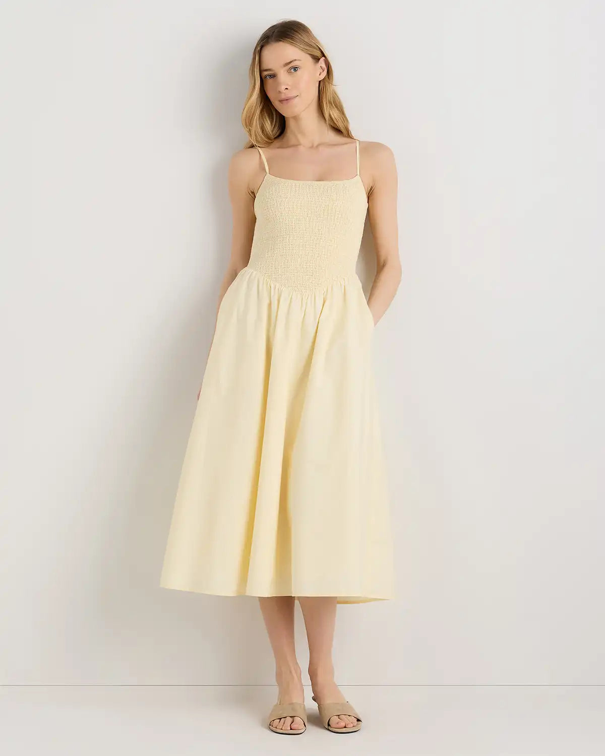 100% Organic Cotton Poplin Drop Waist Midi Dress