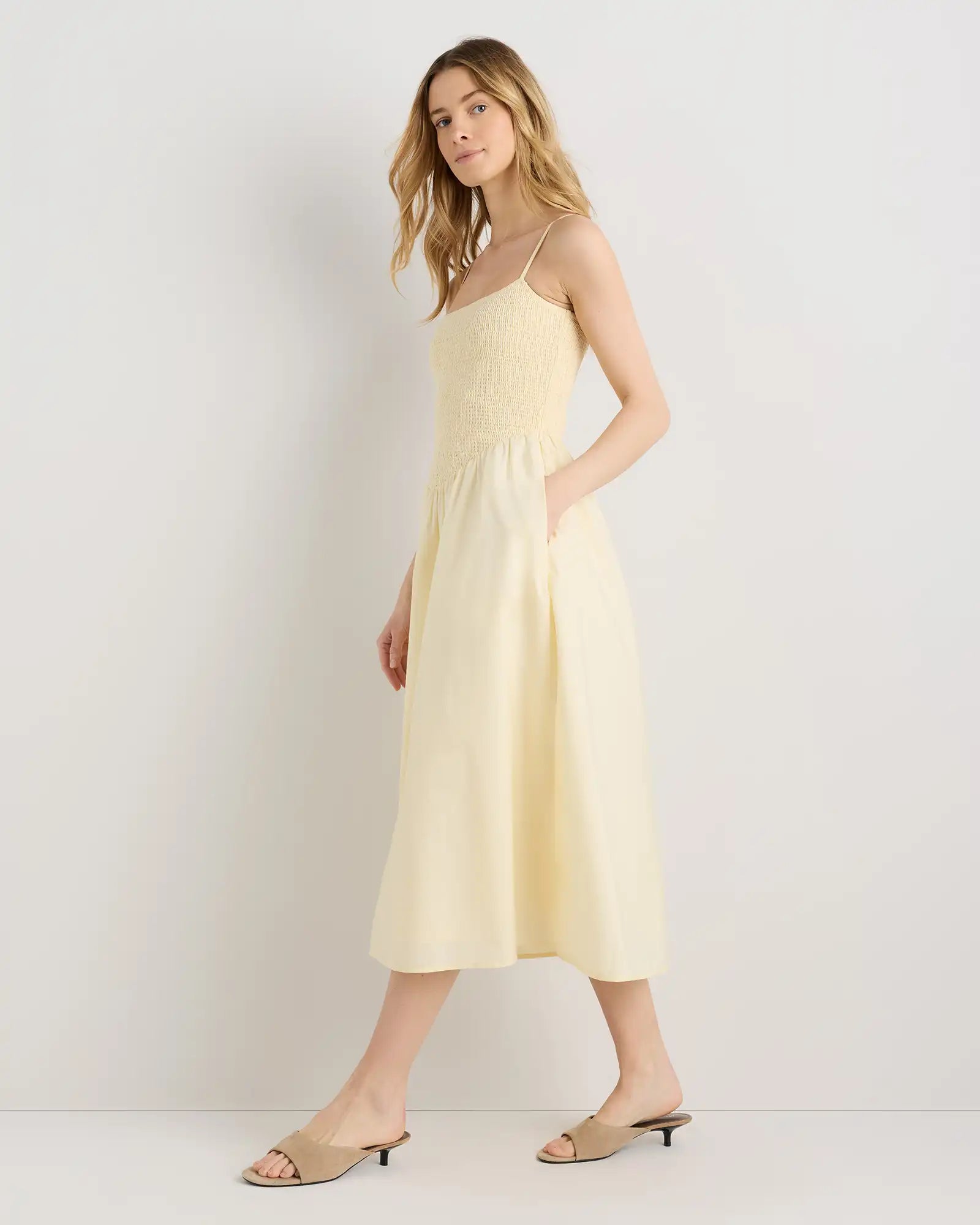 100% Organic Cotton Poplin Drop Waist Midi Dress