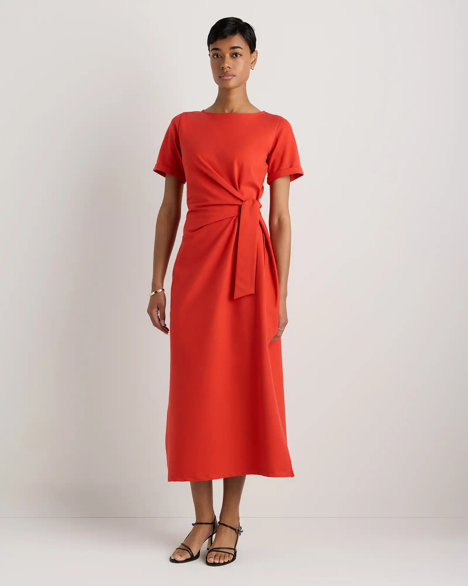 Stretch Cotton Jersey Side Tie Midi Dress