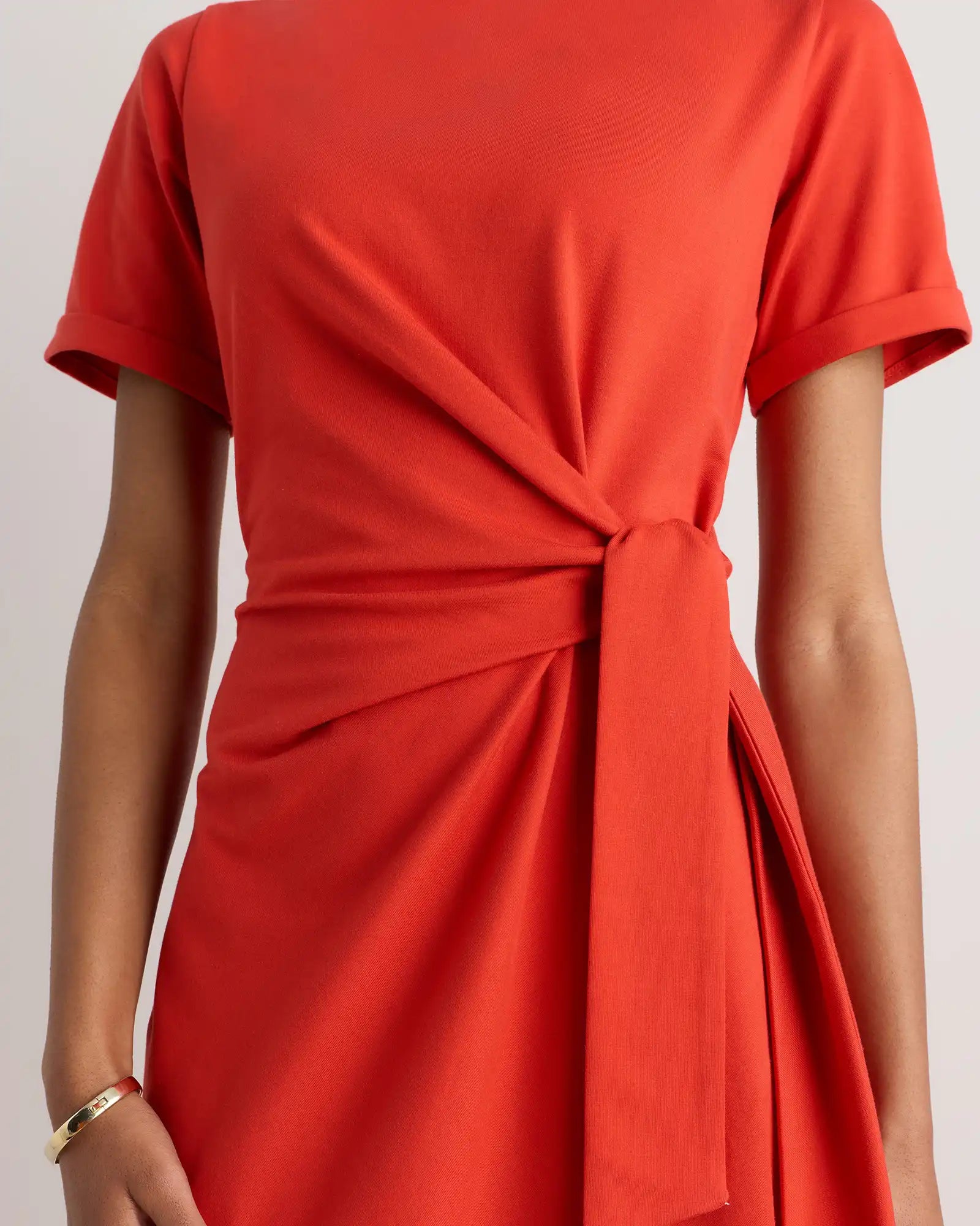 Stretch Cotton Jersey Side Tie Midi Dress