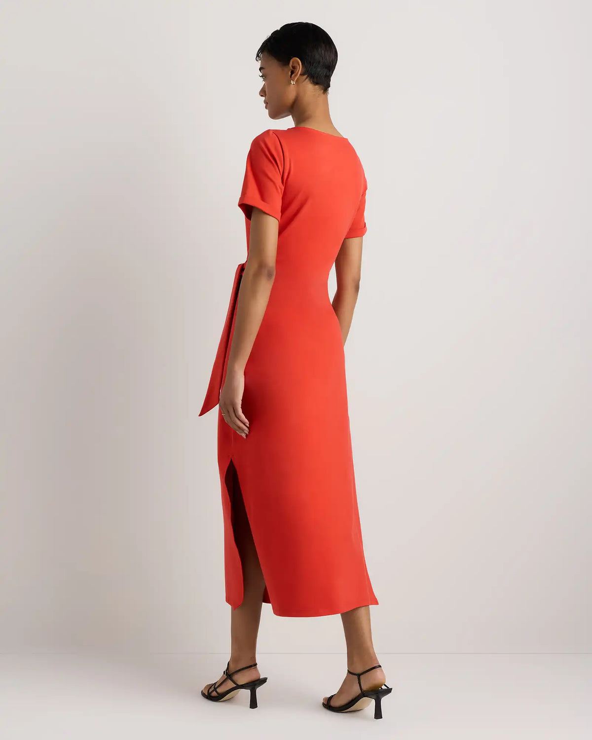 Stretch Cotton Jersey Side Tie Midi Dress