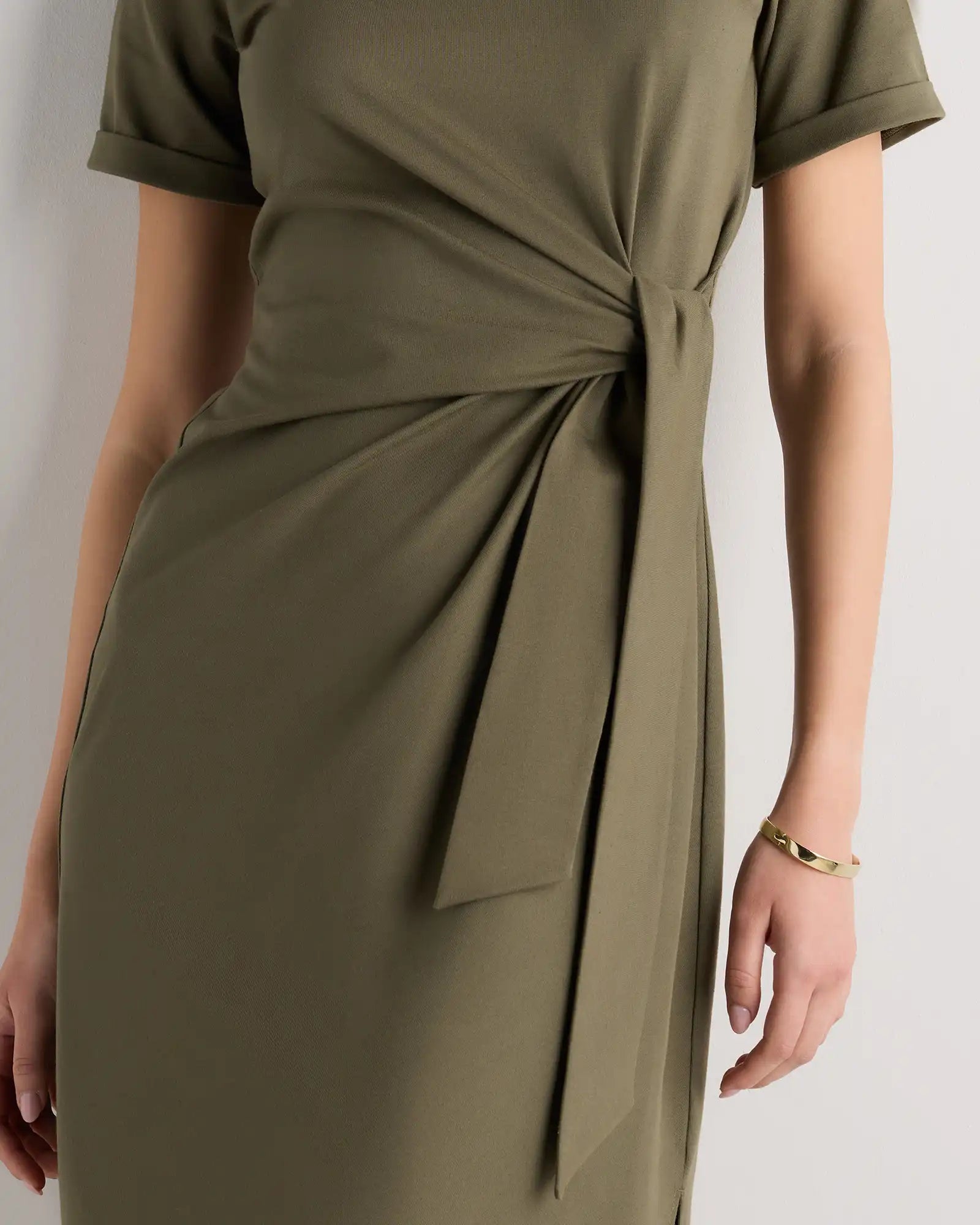 Stretch Cotton Jersey Side Tie Midi Dress
