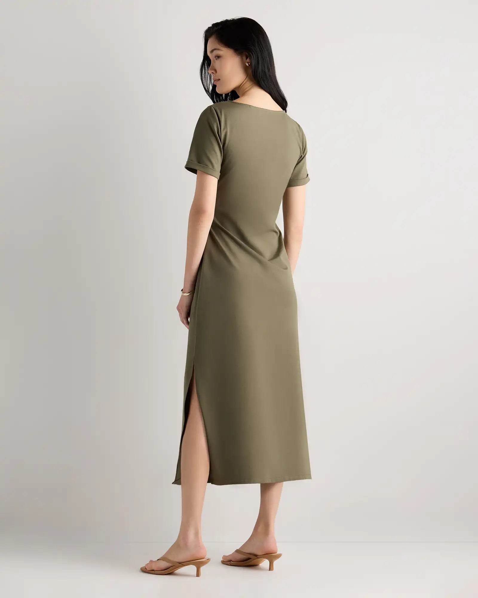 Stretch Cotton Jersey Side Tie Midi Dress