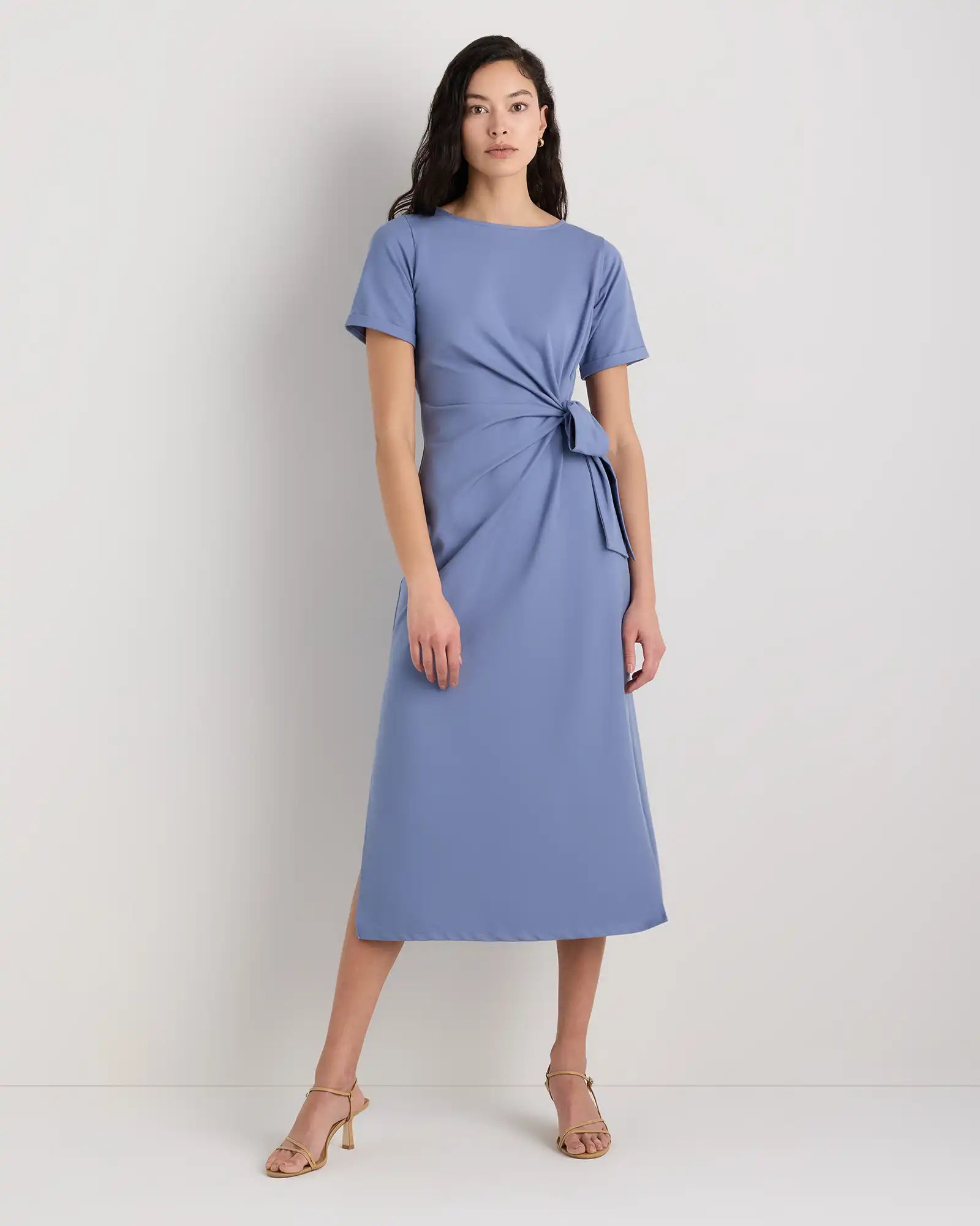 Stretch Cotton Jersey Side Tie Midi Dress