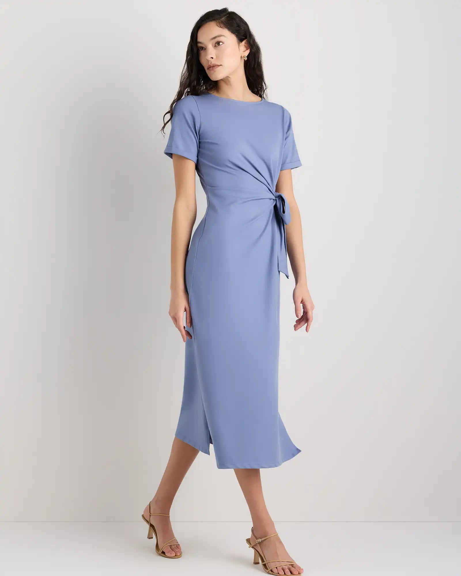 Stretch Cotton Jersey Side Tie Midi Dress